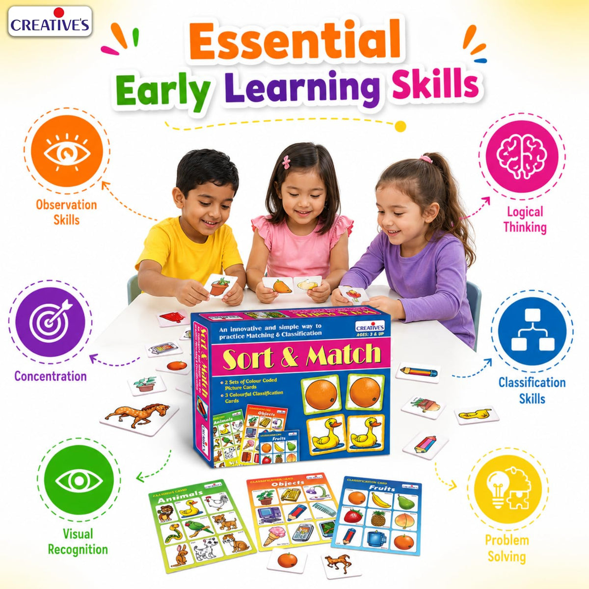 Creative’s Sort & Match | 31 Picture Pairs & Classification Boards | Memory & Sorting Game for Kids | Learn to Match, Group & Classify Everyday Objects | Educational Game for Ages 3+