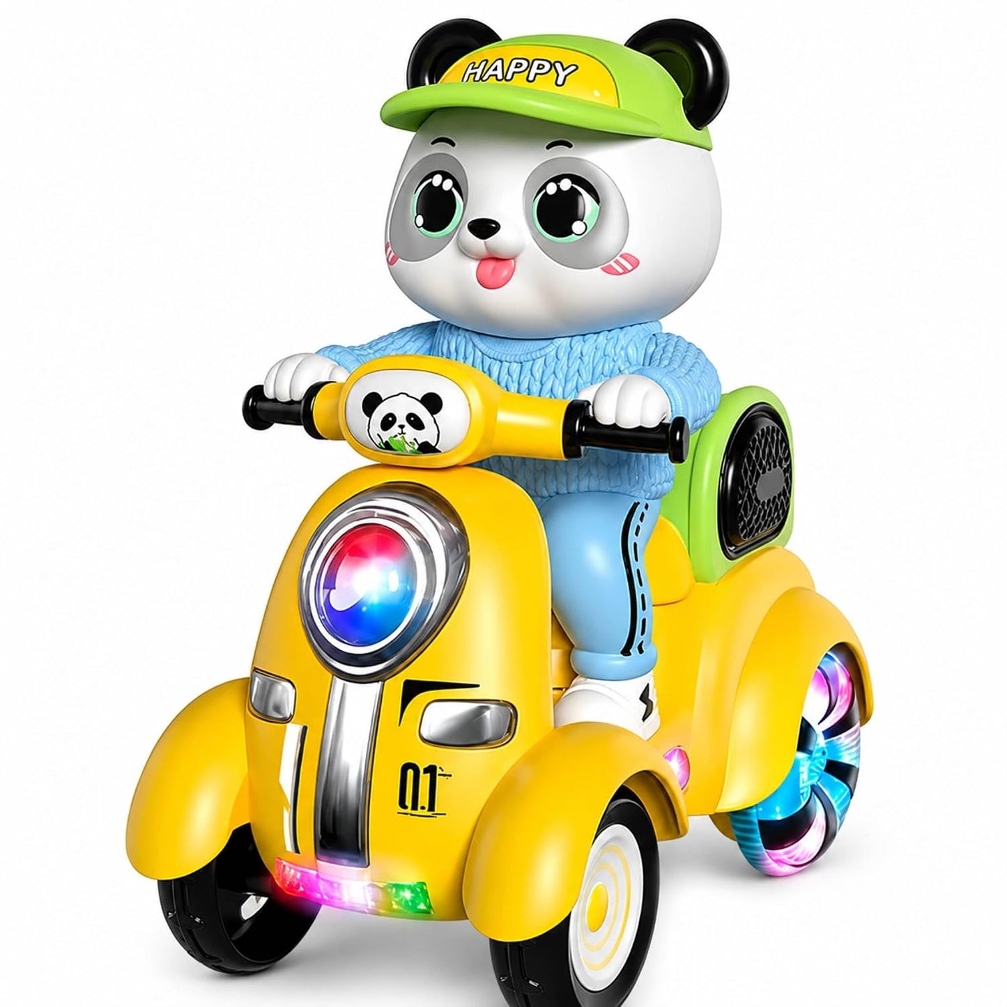 SHAKTISM Panda Musical Stunt Scooter Toy for Kids with Music, Flash Light & 360° Rotation | Battery Operated Musical Panda Scooter Toy with Universal Wheel Action | Fun Toy for Boys & Girls Age 3+