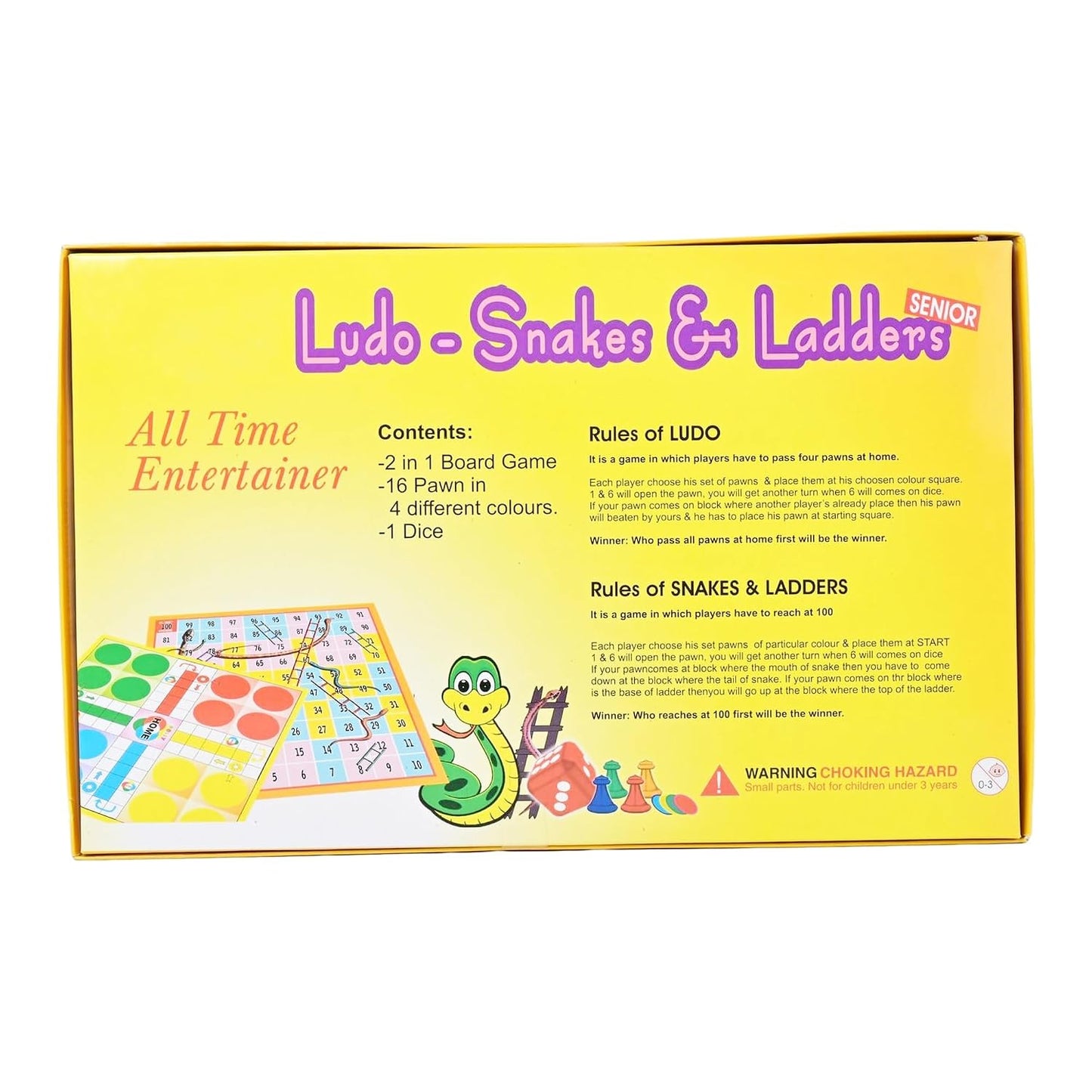 Ludo-Snakes & Ladders Sr., Board Game, Ages 5+, 2-in-1 Classic Family Game