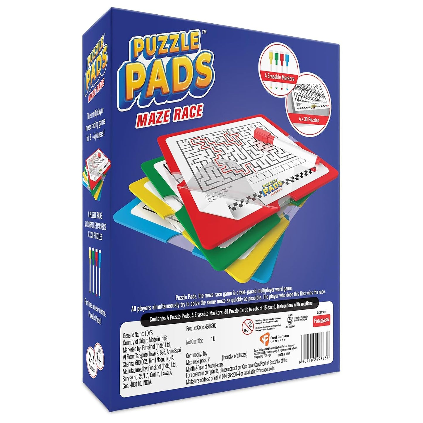 Funskool Puzzlepads Maze Race, Strategy Game, Board Game for Kids, Adults, Families, Educational, Fun, 2 to 4 Players, Family Fun, Learning Activity Toy for Childrens, Gift Set for Kid, Ages 7+ Years