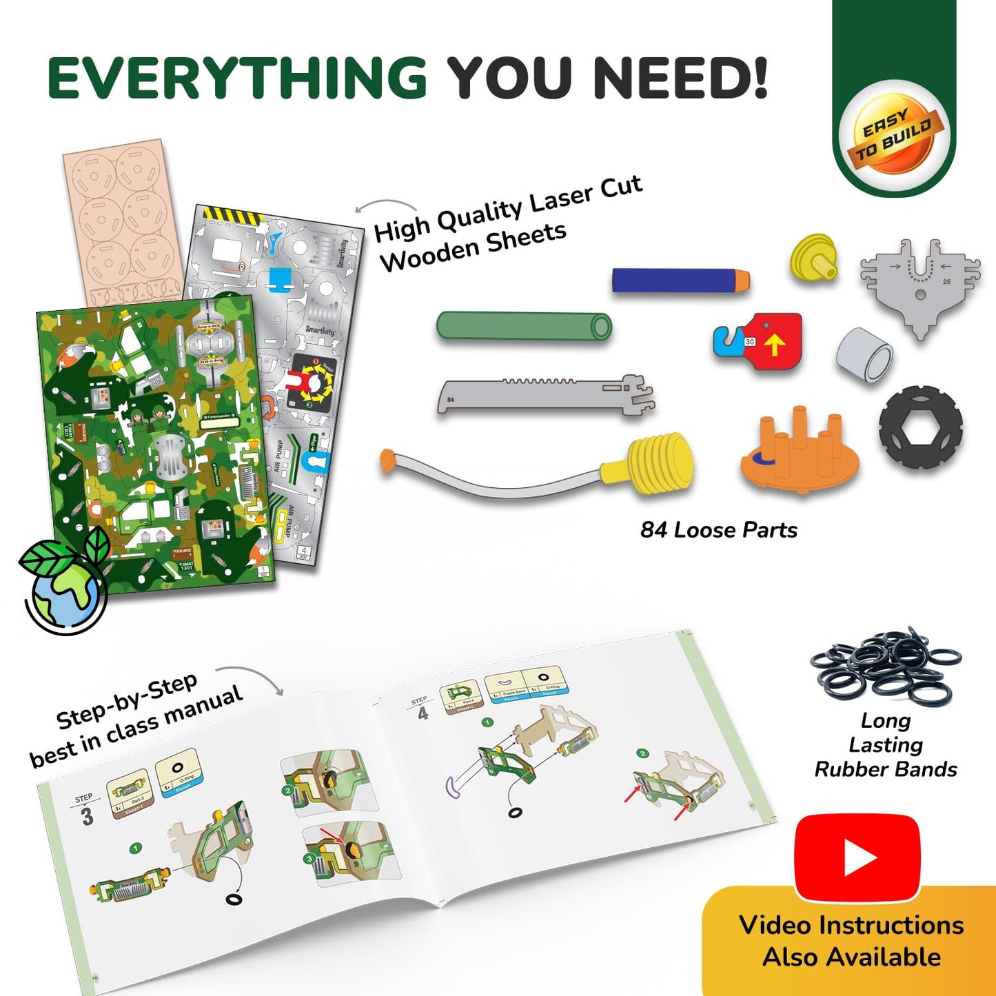 Smartivity DIY Military Vehicle Truck Toy for Kids 8-14 Years | Build Your Own Military Vehicle | Air-Powered Rotating Launcher | Birthday Gift for Boys & Girls 8-14 Years