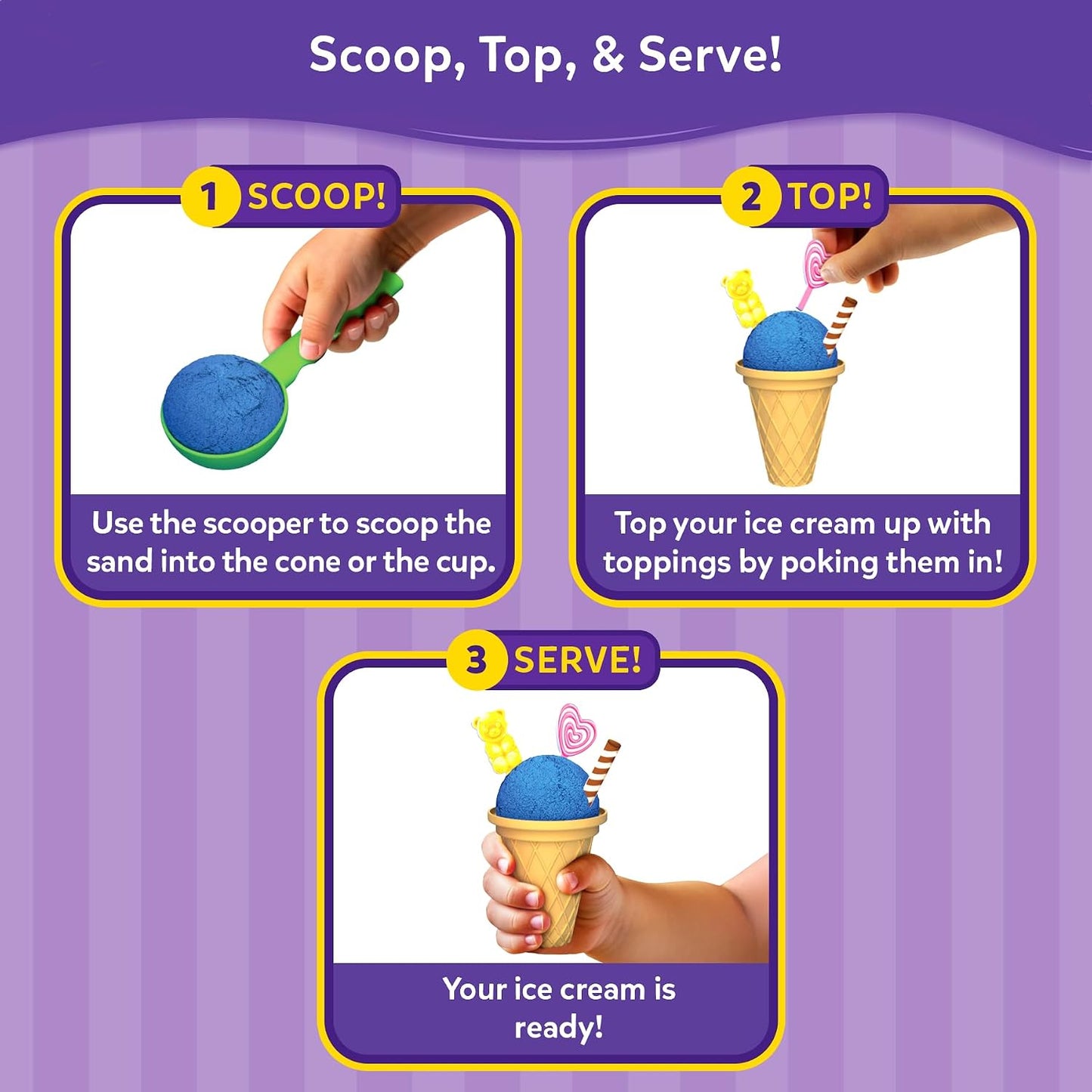 Skillmatics Sandeezy Pretend Play – Ice Cream Parlour, Mess-Free Sand Set | Sensory Toy with Moulds, Tools & Toppings for Kids, Non-Toxic, Indoor Activity, Screen-Free Gift for Ages 3, 4, 5, 6, 7