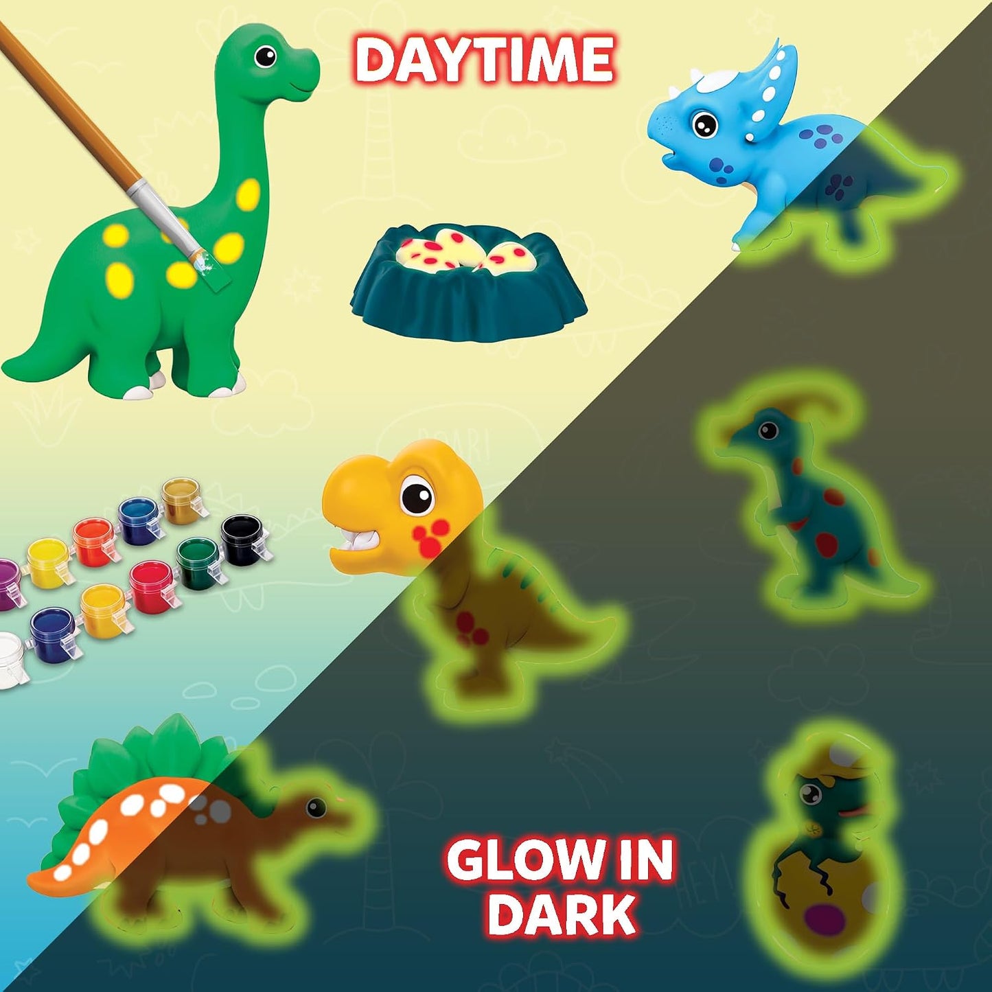 Little Berry DIY Mould and Paint Kit for Kids: Dinosaurs Craft Kit | Make 6 Glow in The Dark Fridge Magnets | Painting Art & Craft Set for Girls & Boys 3-10 Years | DIY Kit for Kids | Gifting Toys