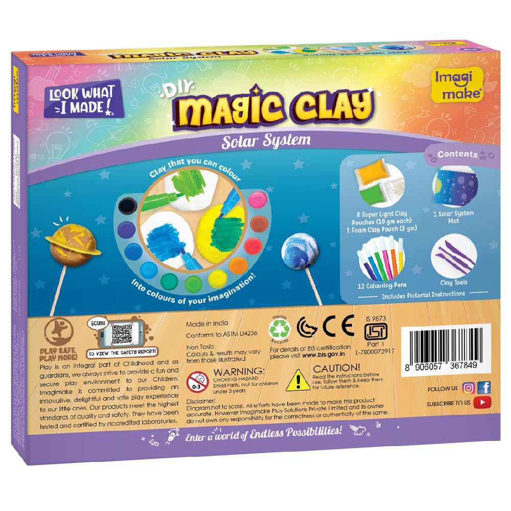 Imagimake Magic Clay | Colour & Create | Solar System Craft Kit |DIY School Projects | Art & Craft Kit | Make 10 Super Clay Creations | Birthday Gift for 5,6,7,8 Year Old Girls & Boys, Multicolor