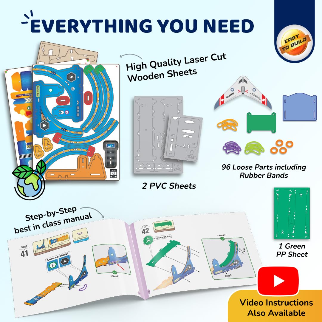 Smartivity High-Speed Race Car Track with Loop for Kids 6-12 | 3in1 Car, Loop & Glider Plane Launcher | Build & Play STEM Toy | Birthday Gift for Boys & Girls Ages 6-12 Years