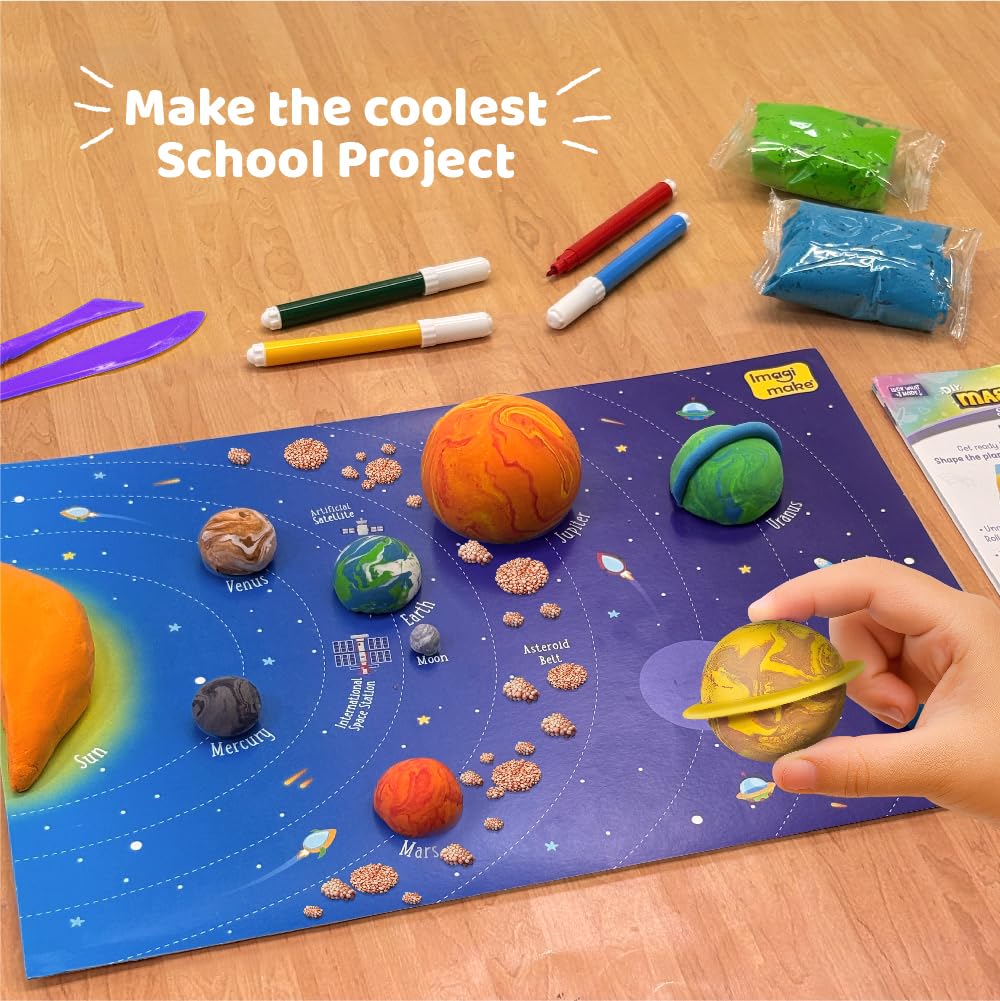 Imagimake Magic Clay | Colour & Create | Solar System Craft Kit |DIY School Projects | Art & Craft Kit | Make 10 Super Clay Creations | Birthday Gift for 5,6,7,8 Year Old Girls & Boys, Multicolor