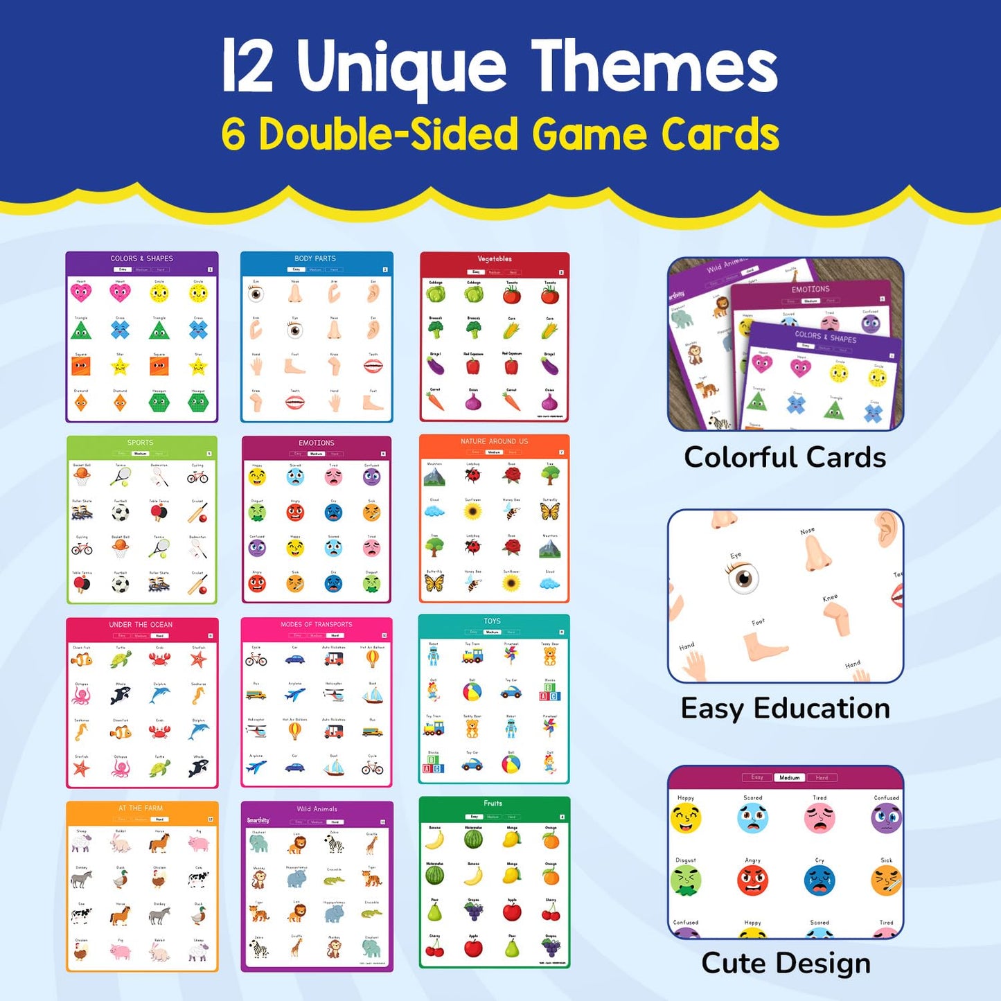 Smartivity Memory Matching Game for Kids 3-6 Years | 12 Theme Cards & 3 Level Challenges | Preschool Learning Toy | Birthday Gift for Boys & Girls Ages 3,4,5,6