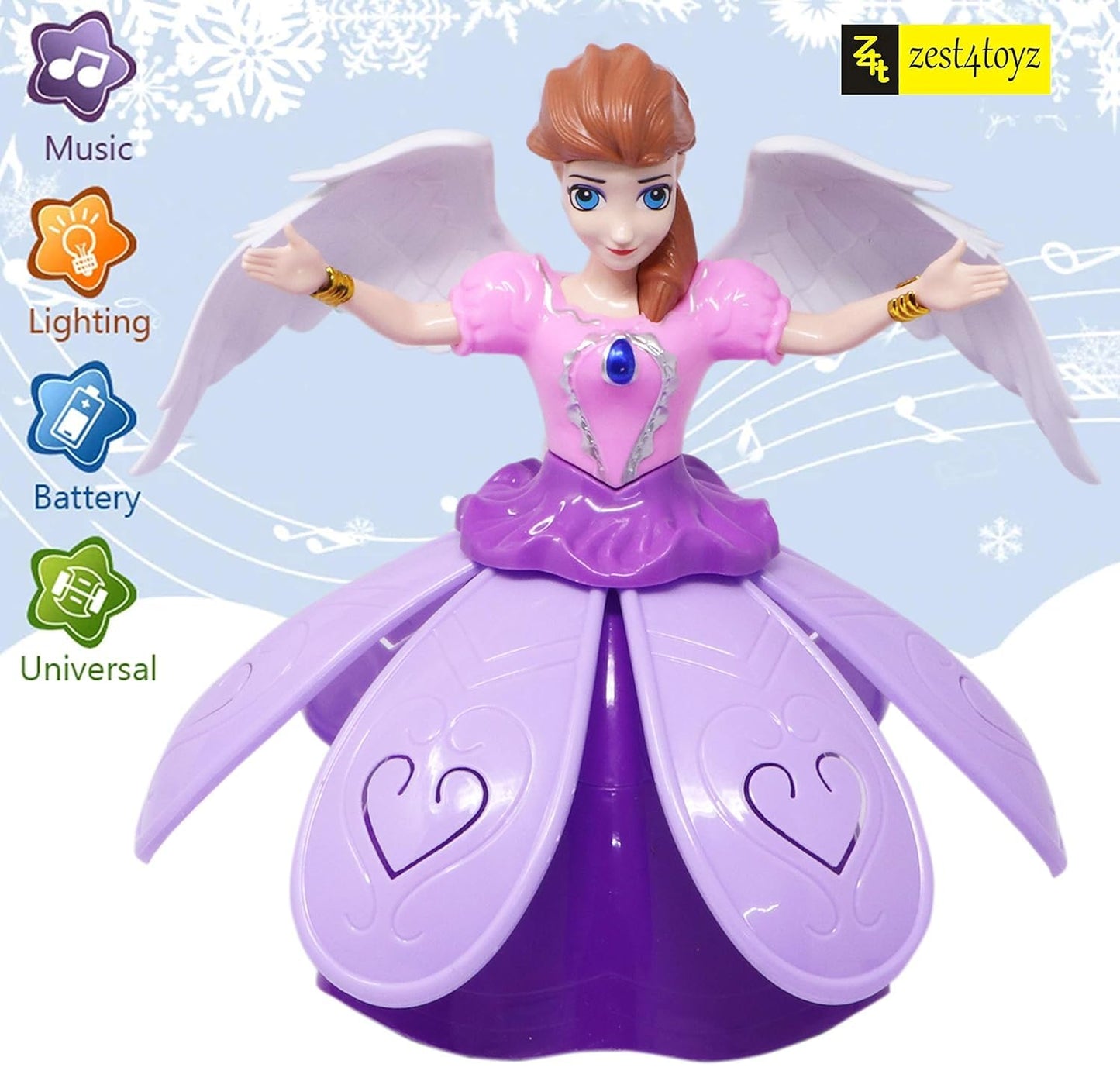 Dancing Doll Princess Musical 360 Degree Rotating Angel Girl Flashing Lights with Music Sound Toy for Kids (Pink Angle Doll) Random Design Dispatch
