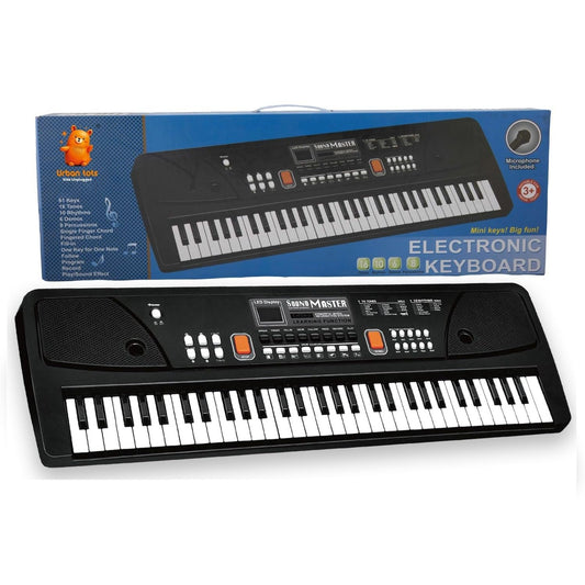 Urban Tots Kids Keyboard Piano with Mic & LCD | 61 Keys Musical Toy with Rhythms, Songs, Recording & Headphone Jack | USB & Battery Operated | Learning Piano for Kids Age 3+ (Big Piano Black)