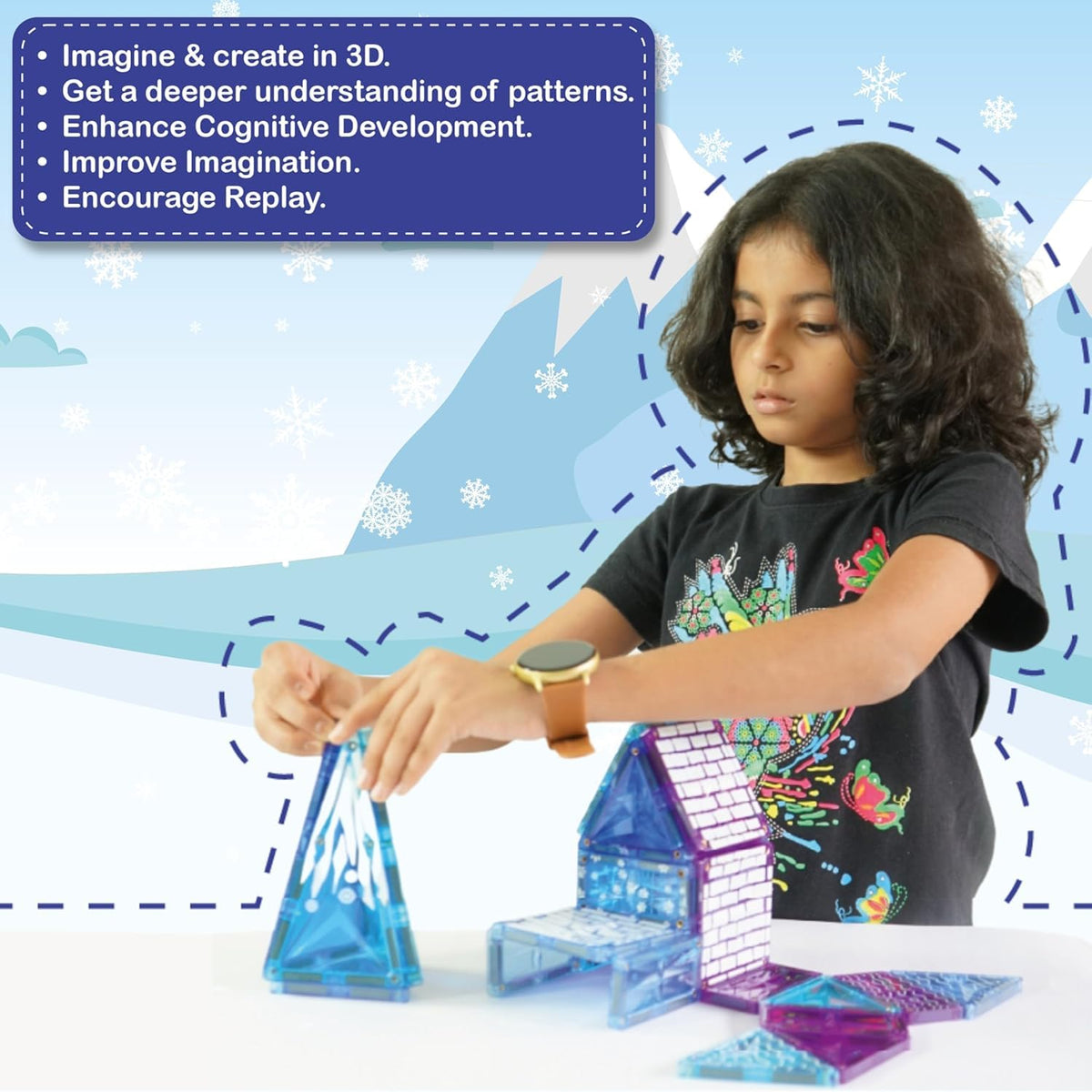 MAGNETIX Arctic Magnetic Tiles Construction Set, 8 Pieces, 3 Years+, with Arctic Animal Figures, STEM Building Toy