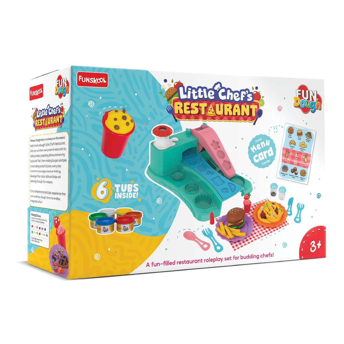 Fundough Funskool Little Chef's Restaurant Set, Play Set for Kid, 6 Colorful Tubs of 25g Each (150g Total), Learning, Fun & Engaging Activity, Multicolour, Gift Set for Kids, Age 3+ Years