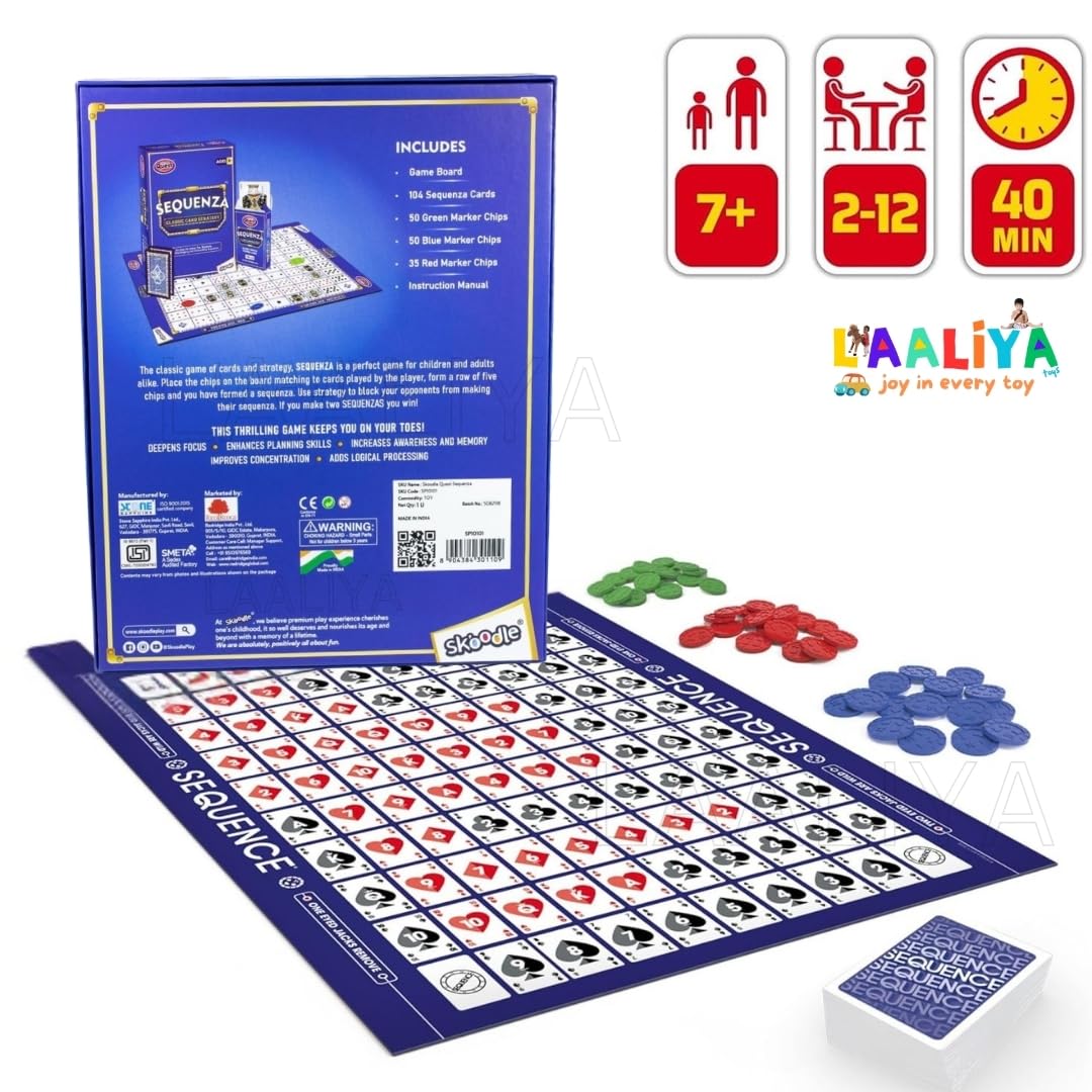 Sequenza Strategy Board Game for Kids & Families | Classic Card and Chip with Playing Cards & Tokens | Fun Sequence-Inspired Game for Parties & Game Nights