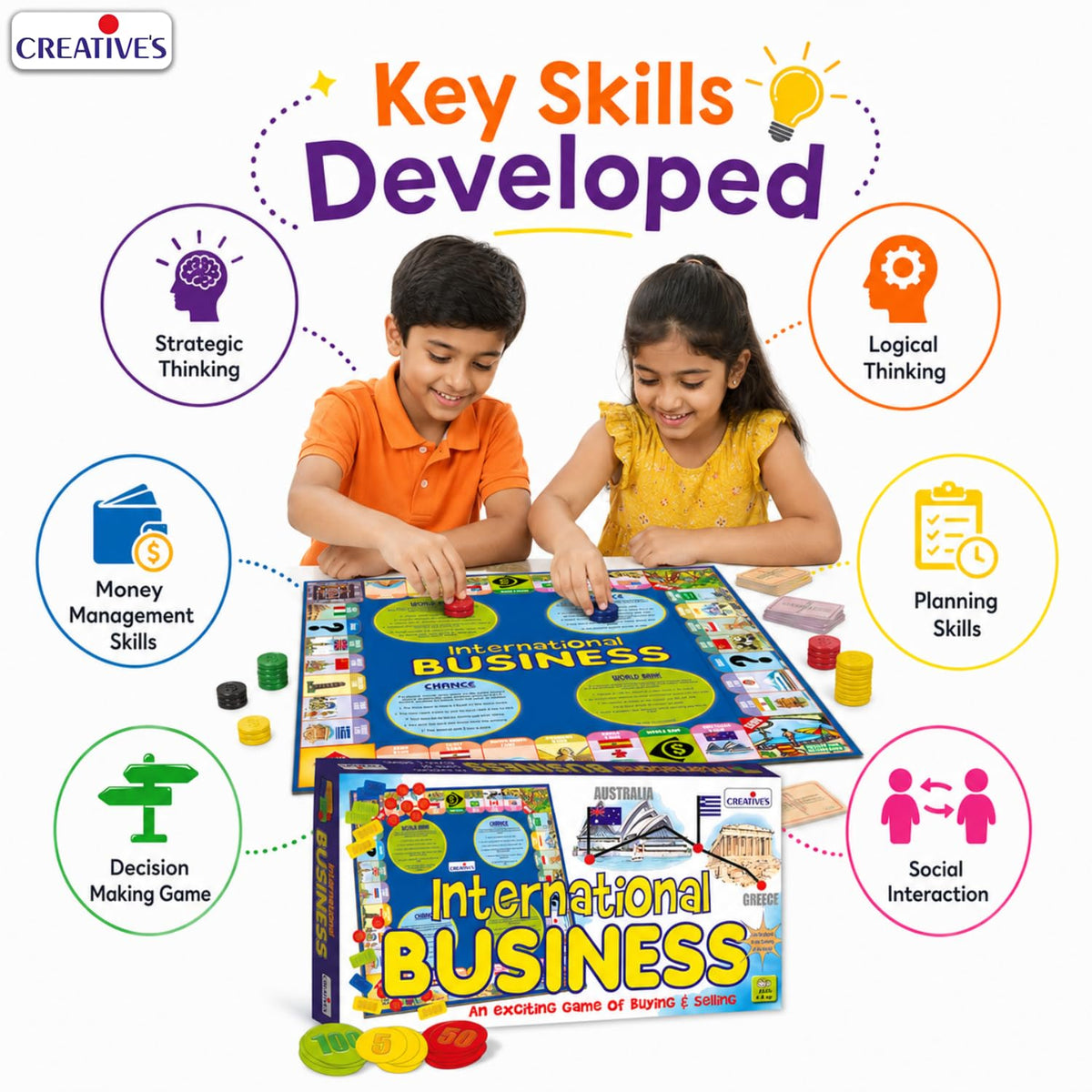 Creative's International Business Board Game - Business Tycoon Game for Kids & Adults, Learning & Educational Game - Best Gift for Unisex Kids - Ages 6 & Up