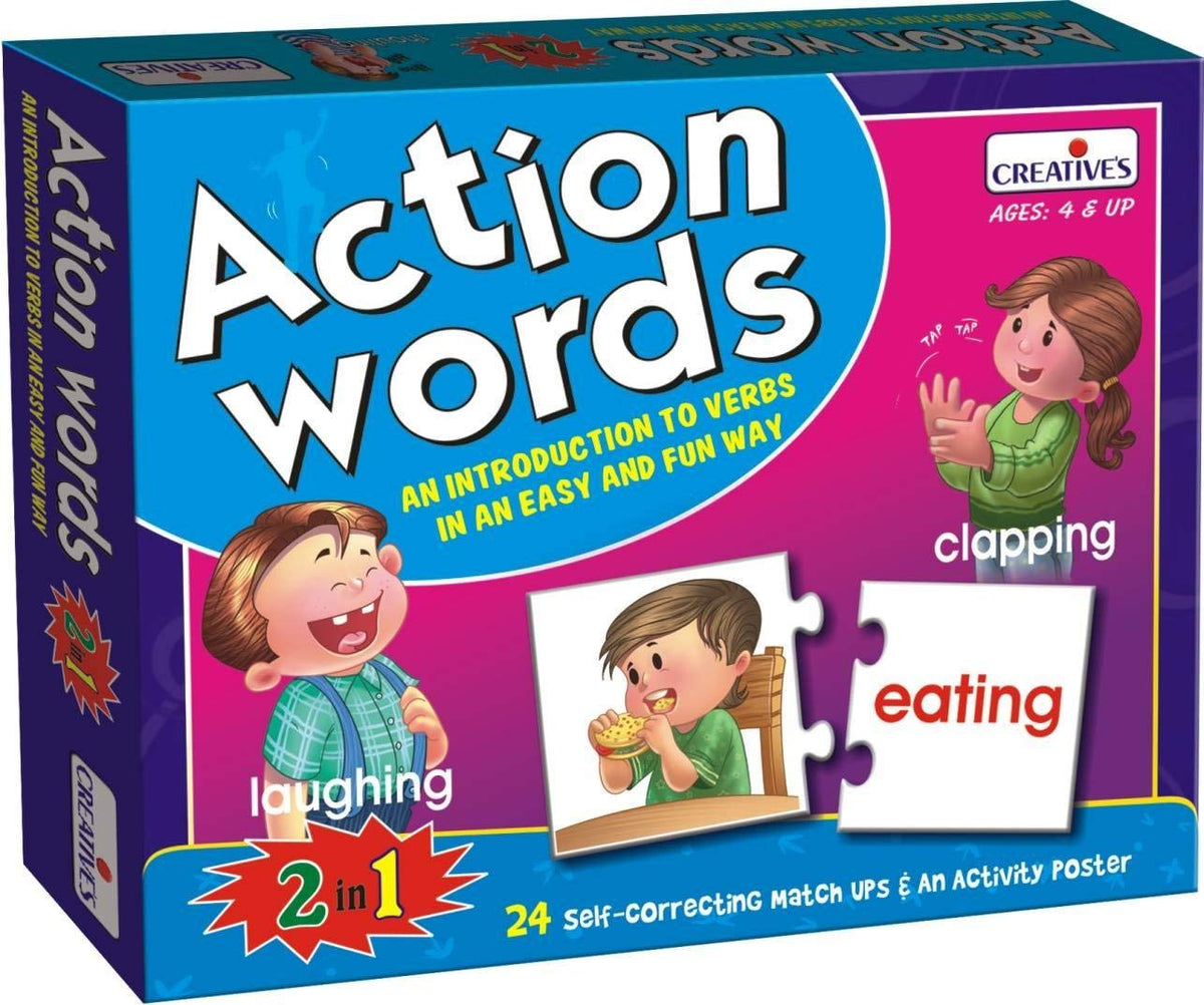CRE0613 Story Telling 2 Card Game (Multi-Color, 12 Pieces) & CRE0687 Build A Sentence - 1 Card Game (Multi-Color, 60 Pieces) & CRE0642 Action Words Puzzle