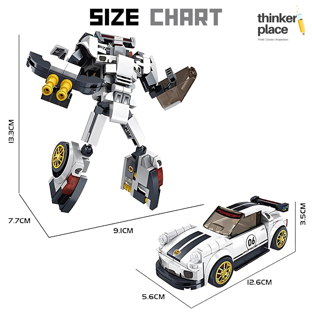Premium Pearl White 2-in-1 Robot & Sports Car (241 Pieces) | Learn About Machines | Building Block Set for Kids Age 6+ | STEM Educational Toy | Build, Play & Learn