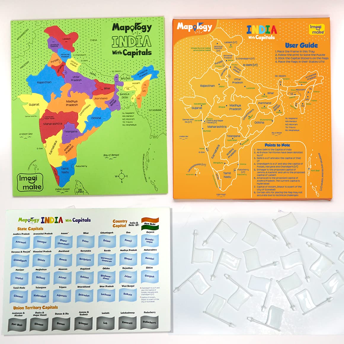 Imagimake Mapology - India Map with Capitals & National Symbols of India, Educational & Learning Aid Kit - Puzzles for Kids for Age 5 Years+, Best Gift for Boys & Girls