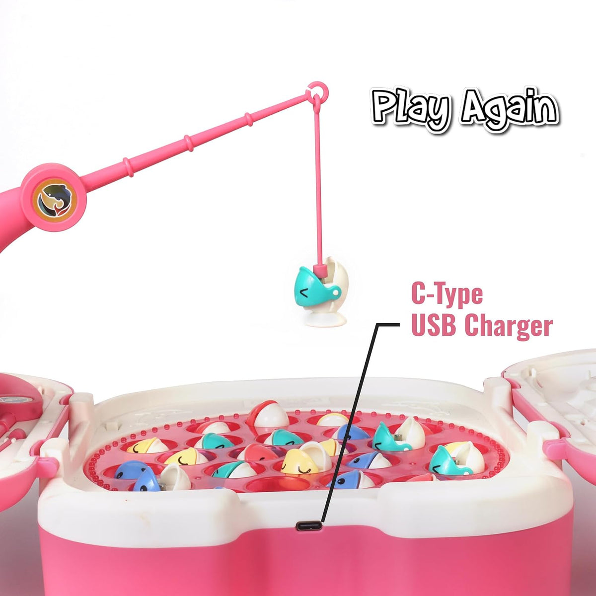 popsugar Rechargeable Magnetic Fishing Game | C-Type Charging | Music & Lights | Best for Gifting | Made in India,U23, Pink,U23, Pink