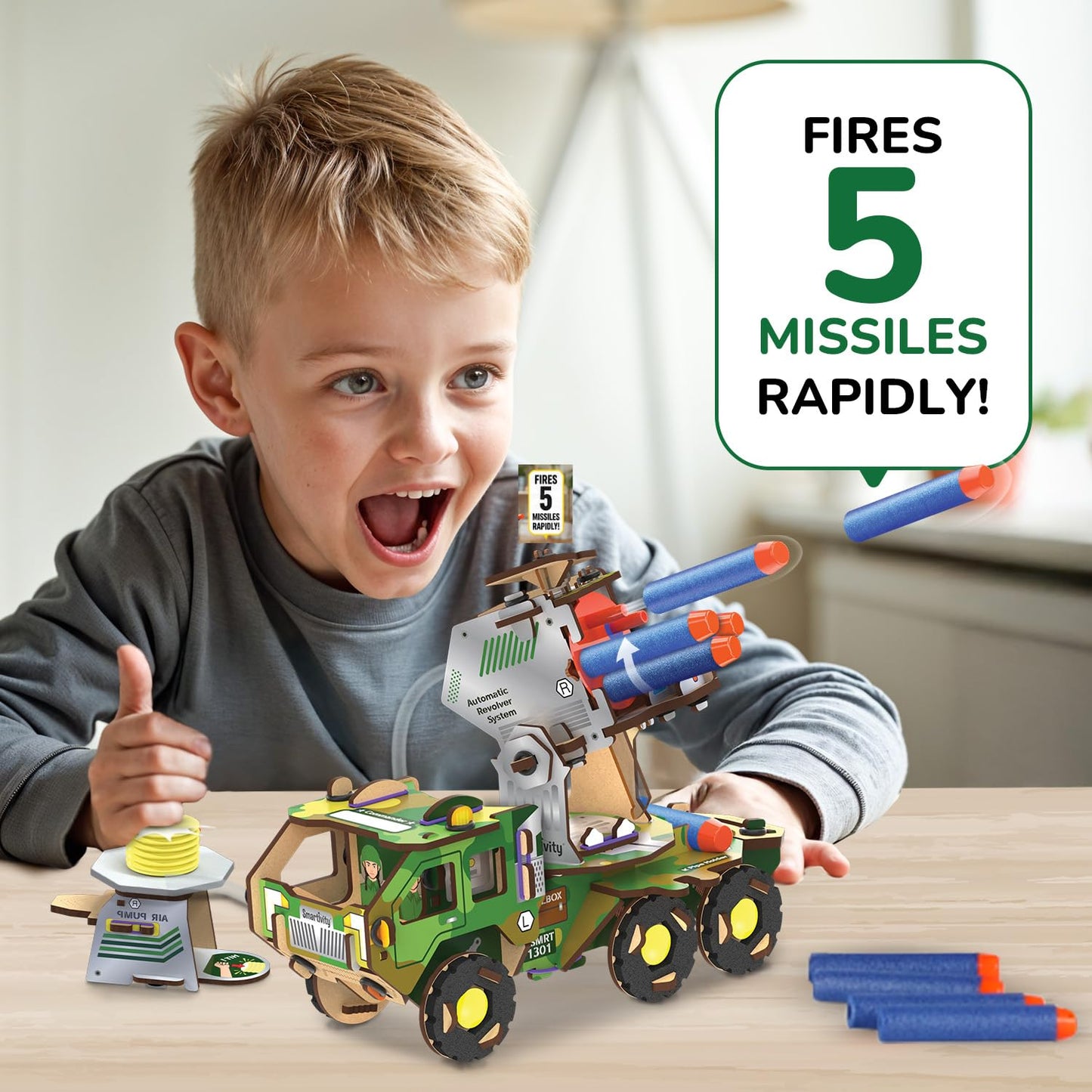 Smartivity DIY Military Vehicle Truck Toy for Kids 8-14 Years | Build Your Own Military Vehicle | Air-Powered Rotating Launcher | Birthday Gift for Boys & Girls 8-14 Years