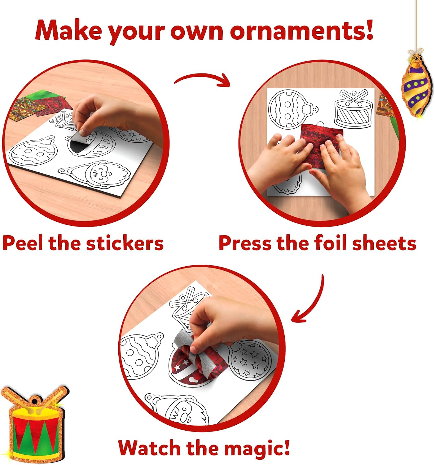 Skillmatics Foil Fun Christmas Ornaments, Foil Art, Gifts for Boys & Girls | DIY Foil Art Activity for Kids, 250+ Stickers Travel Toys, Stocking Stuffers, Mess-Free, Screen-Free, Ages 4, 5, 6, 7, 8, 9