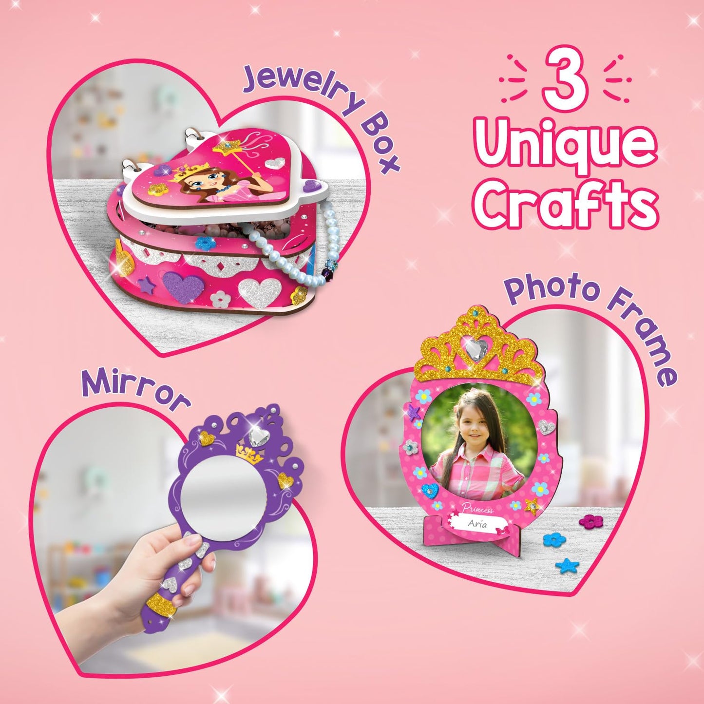 Smartivity Little Princess Craft Box for Girls 4-8 Years | DIY Jewellery Box, Mirror & Frame with Gems & Glitter | Craft Activity Set | Birthday Gift for Kids