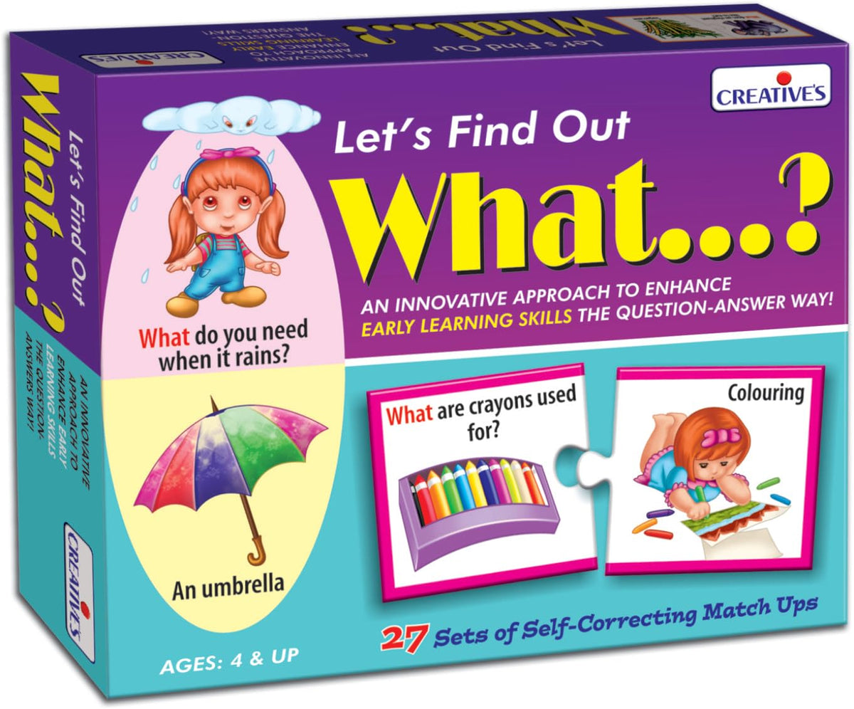 Creative's Wh Questions Series - Let's Find Out - What? | 27 Self-Correcting Question & Answer Match-Up Puzzles | Early Reading, Vocabulary & Language Development Educational Toy for Kids Age 4+