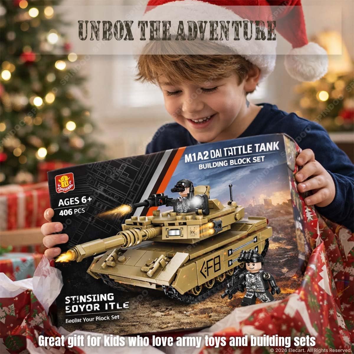 406 PCS Military M1A2 Main Battle Tank Building Block Set | Army Weapon Tank Model Brick Toy | Compatible Construction Bricks | Educational DIY Building Toy Gift for Kids Boys