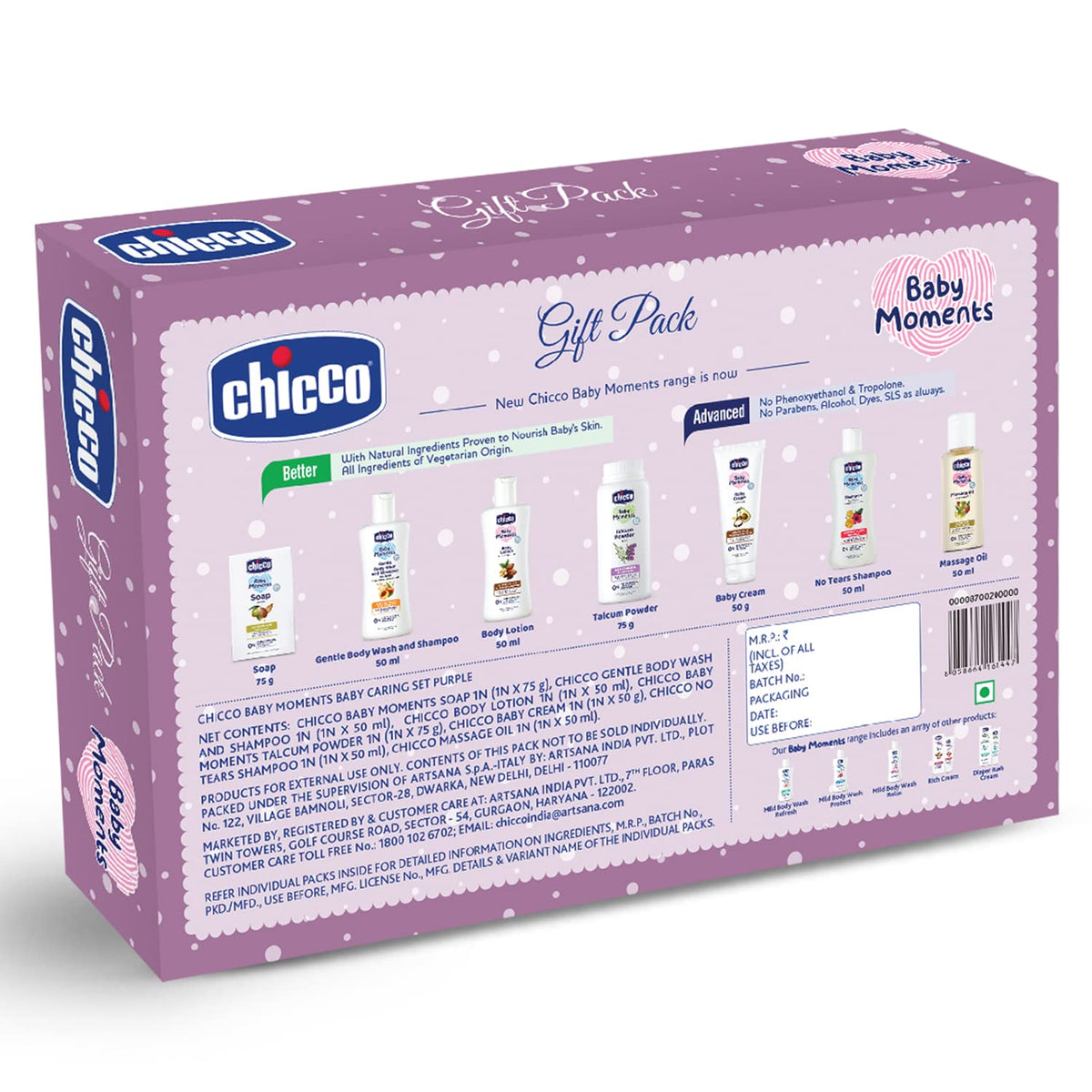 Chicco Baby Moments Caring Set Purple, Gift Set for Babies, 0+ Months