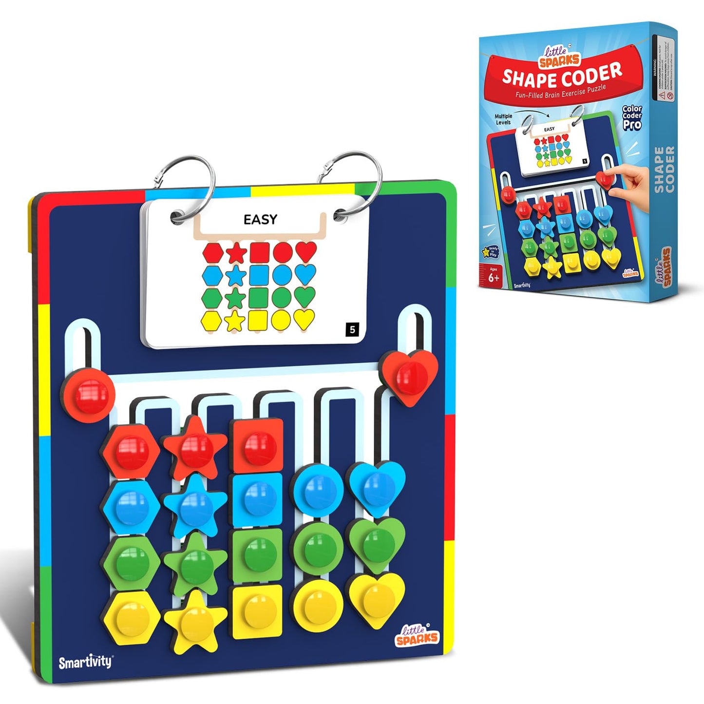 Smartivity Shape Coder Puzzle Toy for Kids 6-12 Years | 15 Challenge Cards, 5 Columns & Colored Shapes | Builds Logic & Colour Matching | Travel-Friendly Educational Gift