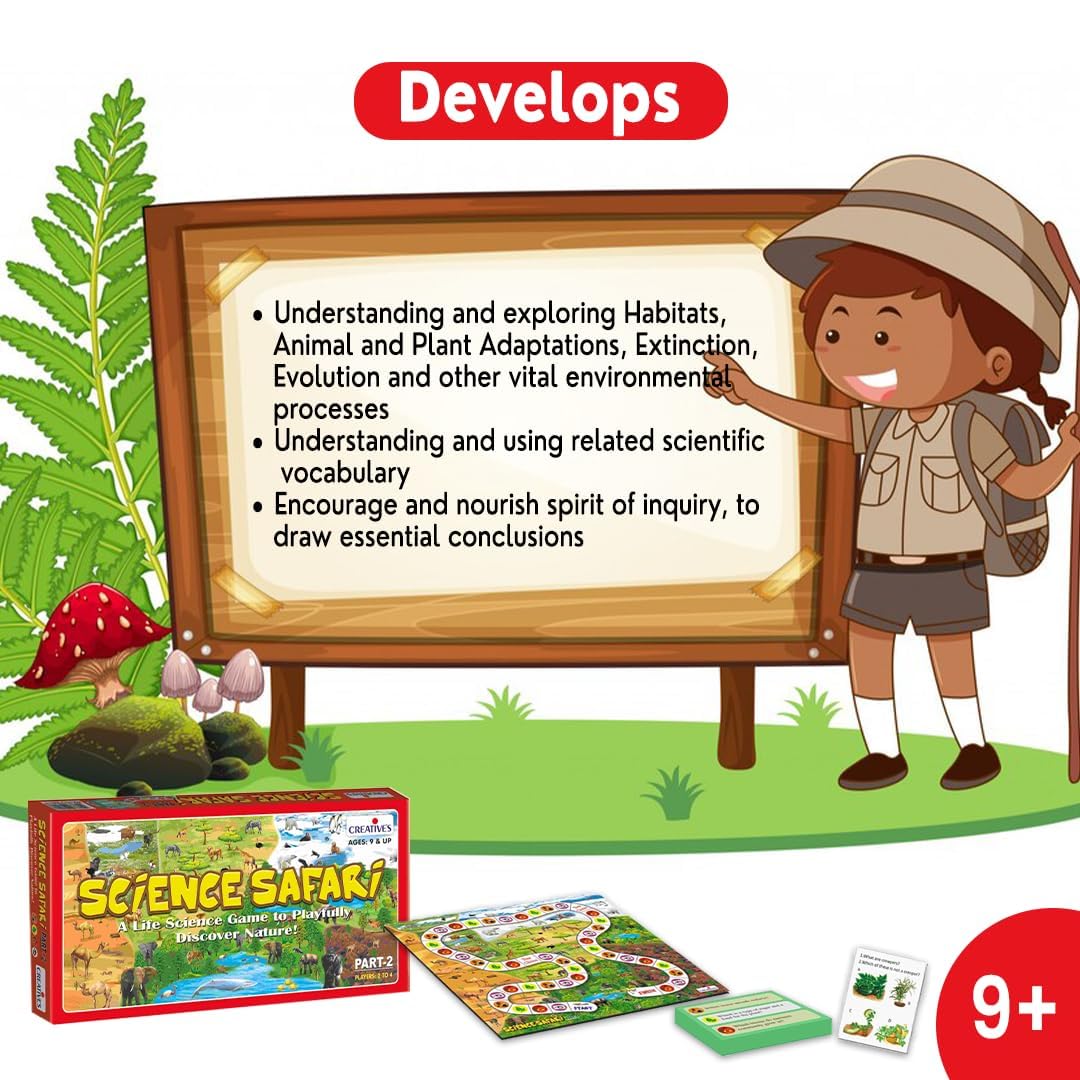 Creative's Science Safari Part 2, Board Game, Animals Plants Habitats, Life Science Quiz, 540 Questions, Ages 9 and Up, 2–4 Players, Nature STEM Game