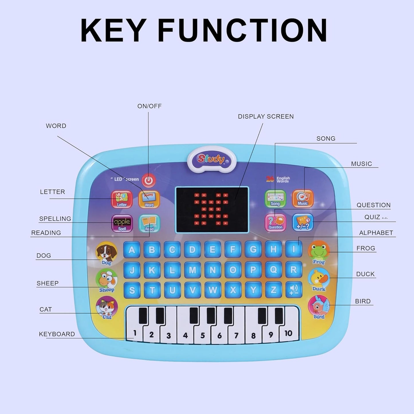 Kids Piano and Learning Laptop Toy with LED Screen