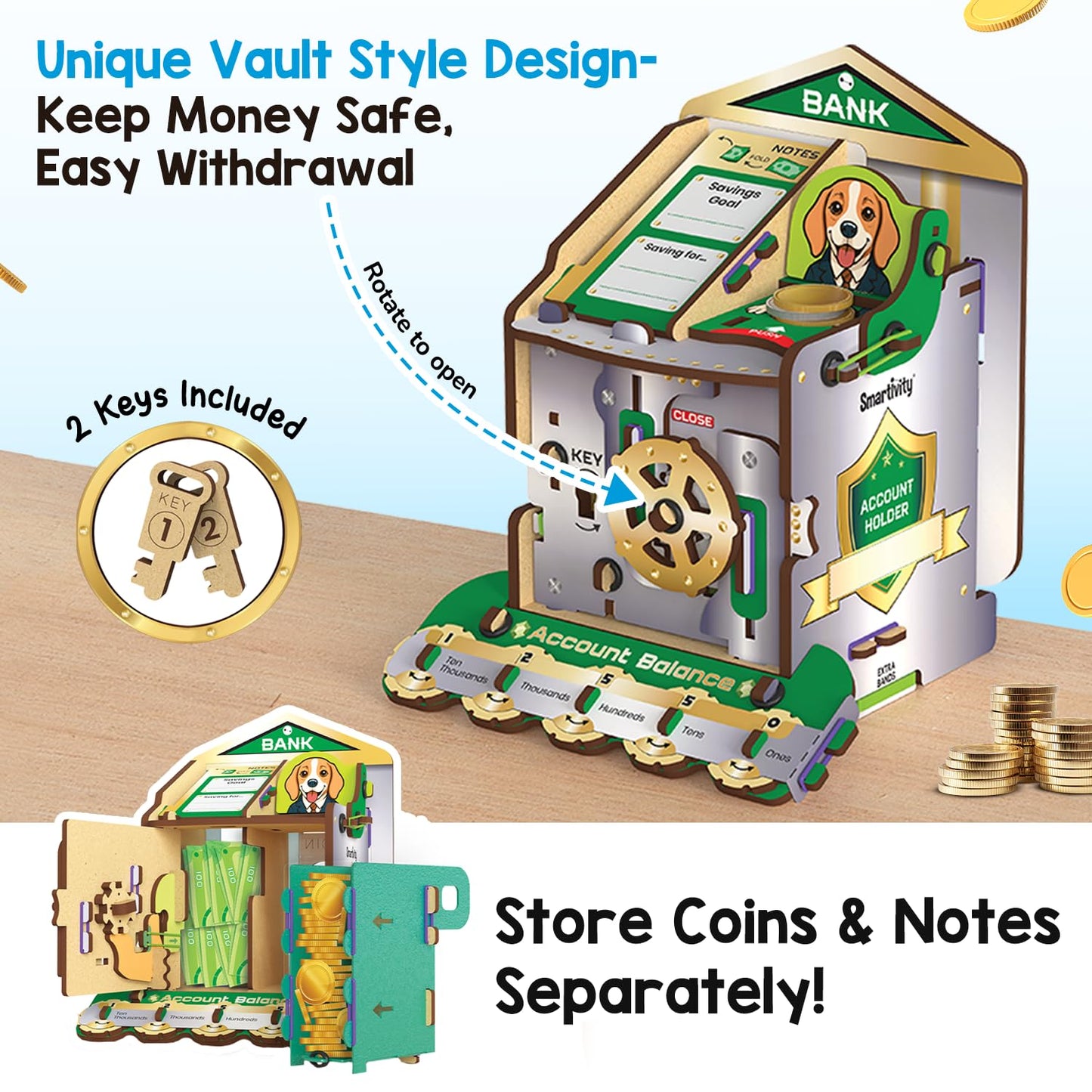 Smartivity DIY Piggy & Money Bank for Kids 6-12 Years | Smart Locking System with 2 Keys | Builds Savings Skills | Birthday Gift for Boys & Girls Ages 6-12 Years