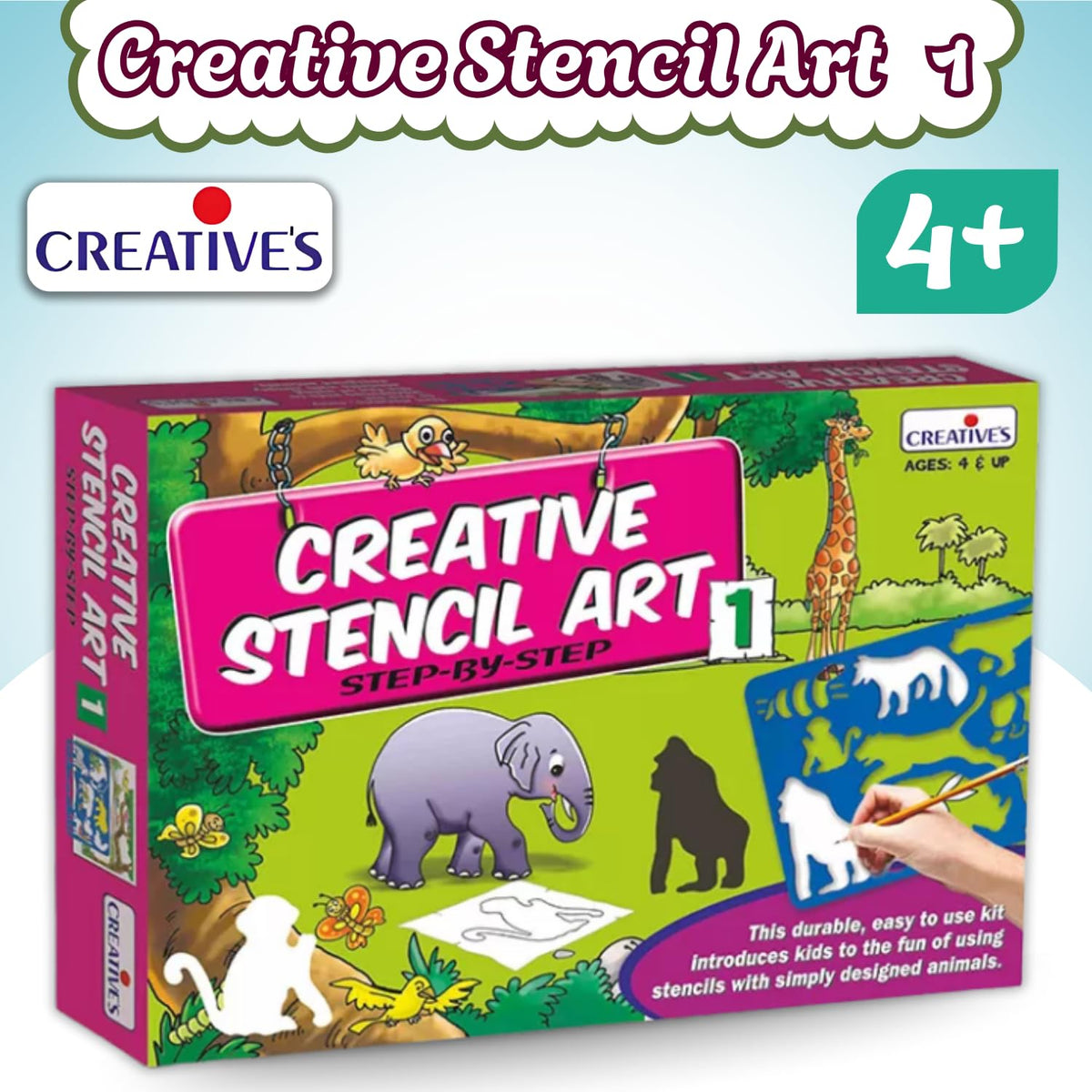 Creative's Stencil Art 1 | Drawing Kit | Educational Preschool Drawing Kit | Animals Drawing Kit | Stencils of Animals Made of Non-Toxic Plastic | Ages-4 & Up