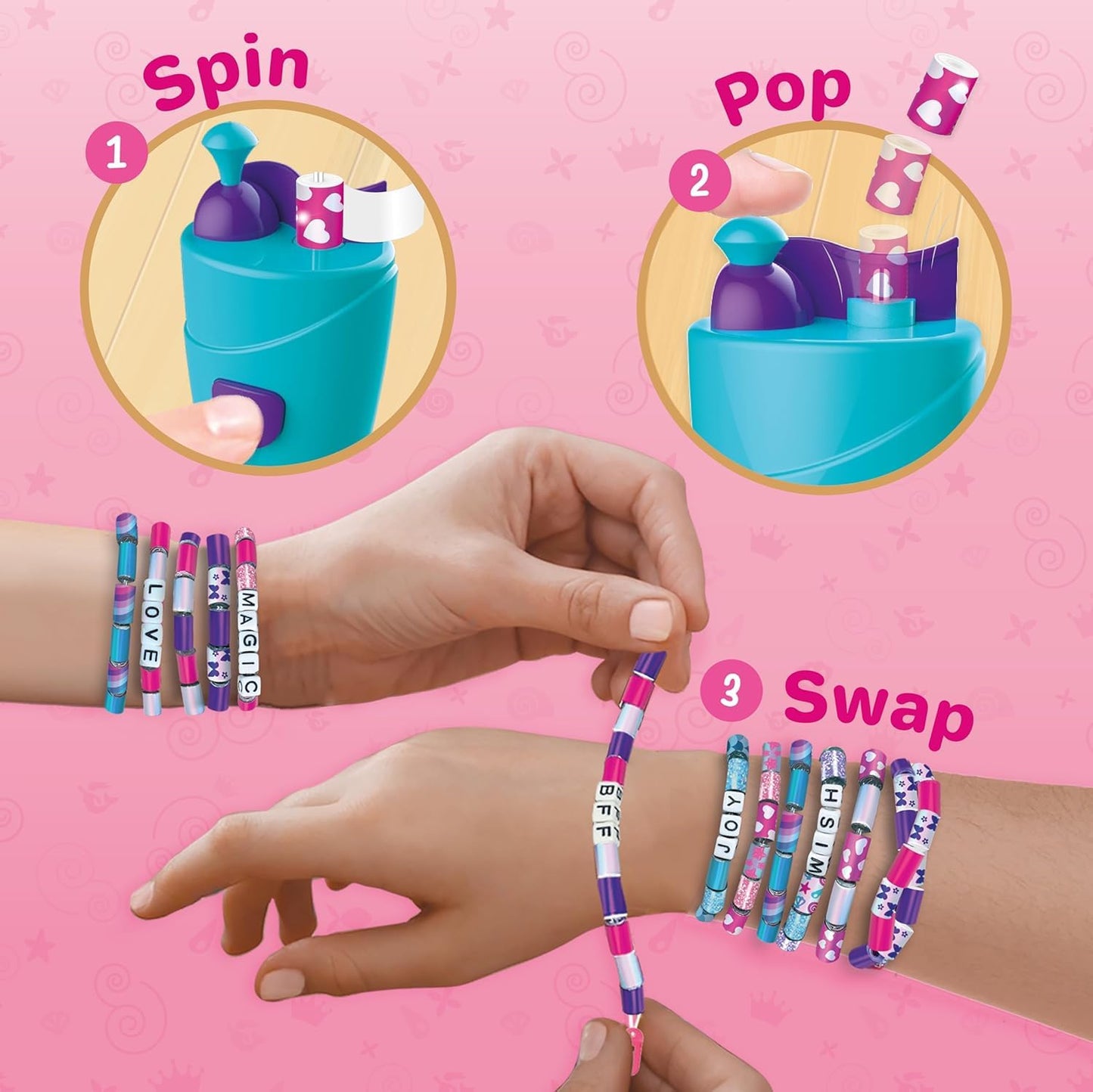 Imagimake Spin n Pop Bracelet Kit | Bracelet Maker for Girls Age 8+ | Patented Spin n Pop bracelet maker: make 10 bracelets with 100+ foil beads, 50 alphabet beads & knot-free clasps