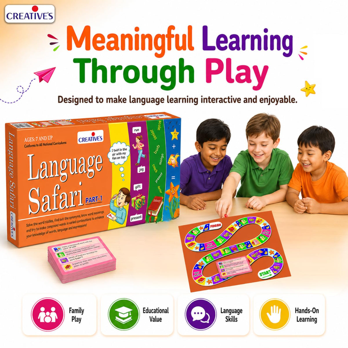 Creative's Language Safari Part-1, Vocabulary Educational Board Games, Word Meanings Synonyms, Compound Words Riddles, 90 Cards 720 Questions, Educational English Language Skills, Ages 7+