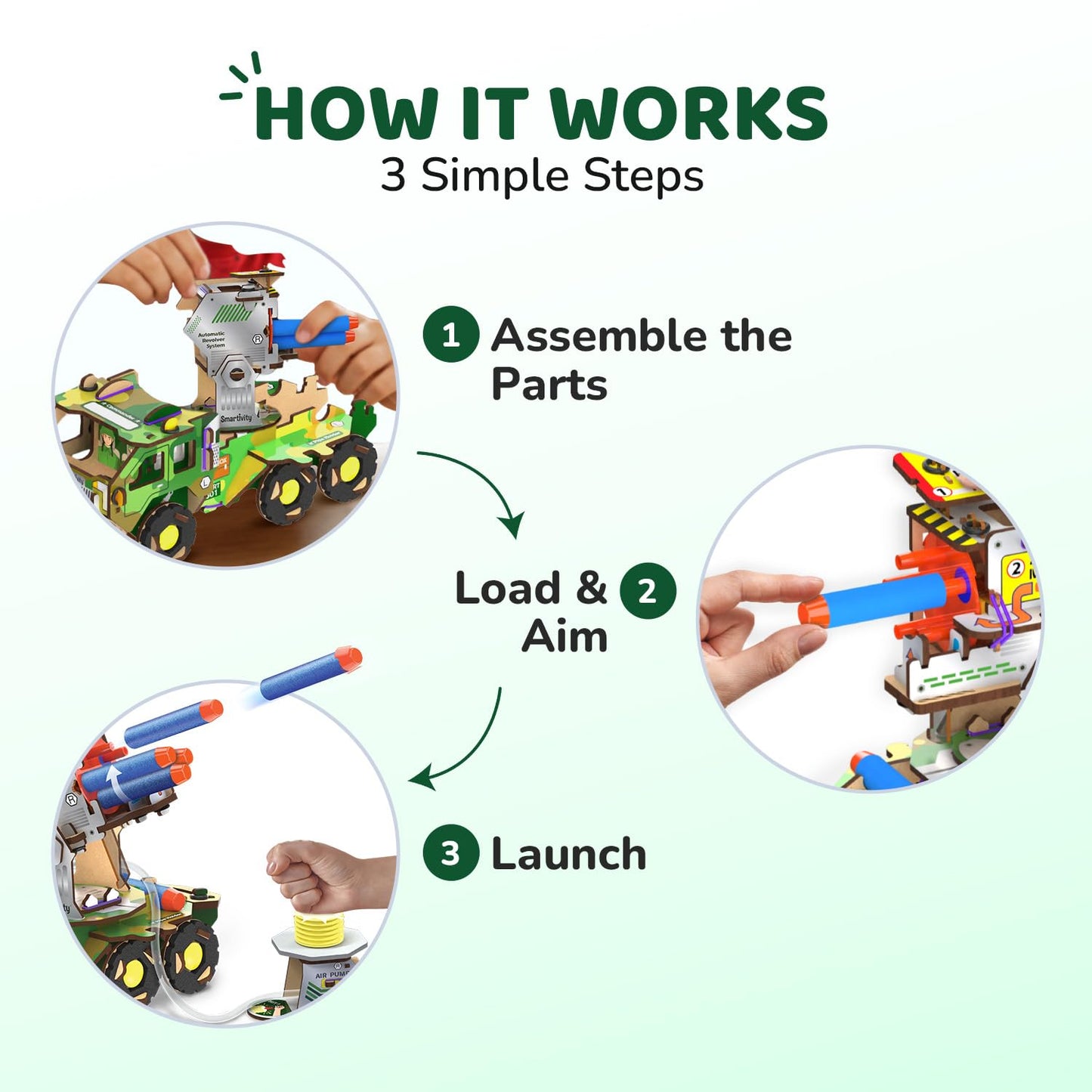 Smartivity DIY Military Vehicle Truck Toy for Kids 8-14 Years | Build Your Own Military Vehicle | Air-Powered Rotating Launcher | Birthday Gift for Boys & Girls 8-14 Years