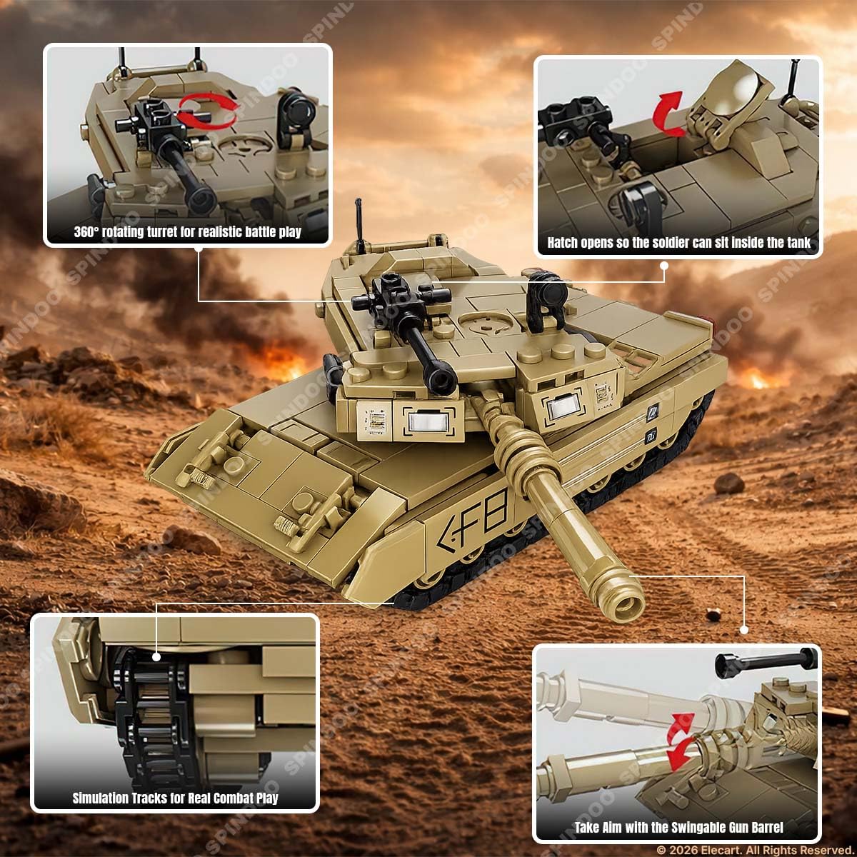 406 PCS Military M1A2 Main Battle Tank Building Block Set | Army Weapon Tank Model Brick Toy | Compatible Construction Bricks | Educational DIY Building Toy Gift for Kids Boys