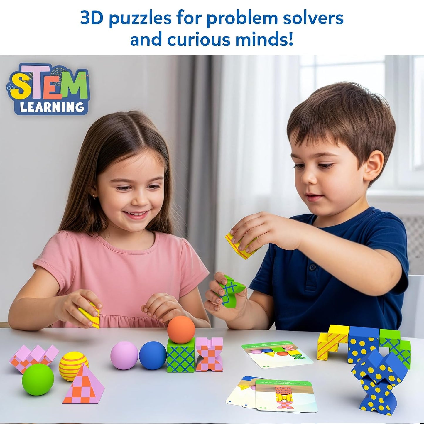 Skillmatics Brain Blocks, 3D Early STEM Building Blocks Game for Kids | Shapes, Balance & Pattern Play, 3 Levels of Challenge Cards, Screen-Free Learning Toy, Gift for Boys & Girls Ages 4, 5, 6, 7