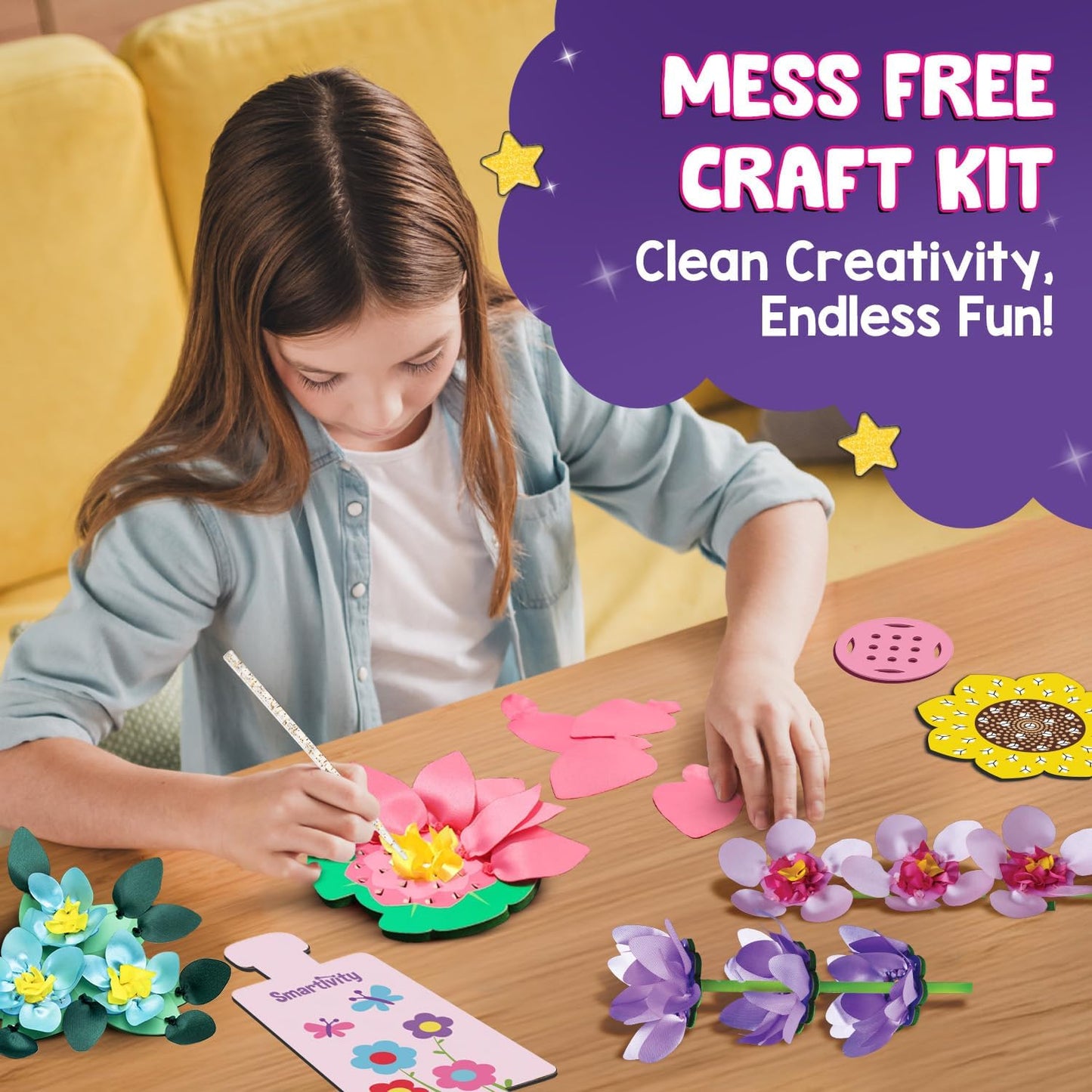 Smartivity Art & Craft Kit - Poke Art Flower Making Kit for Kids Ages 4, 5, 6, 7, 8, 9, 10 Years Old, Create 8 Beautiful Flowers with Pot, Creative Birthday Gift for Girls & Boys, DIY Fun Activity Kit