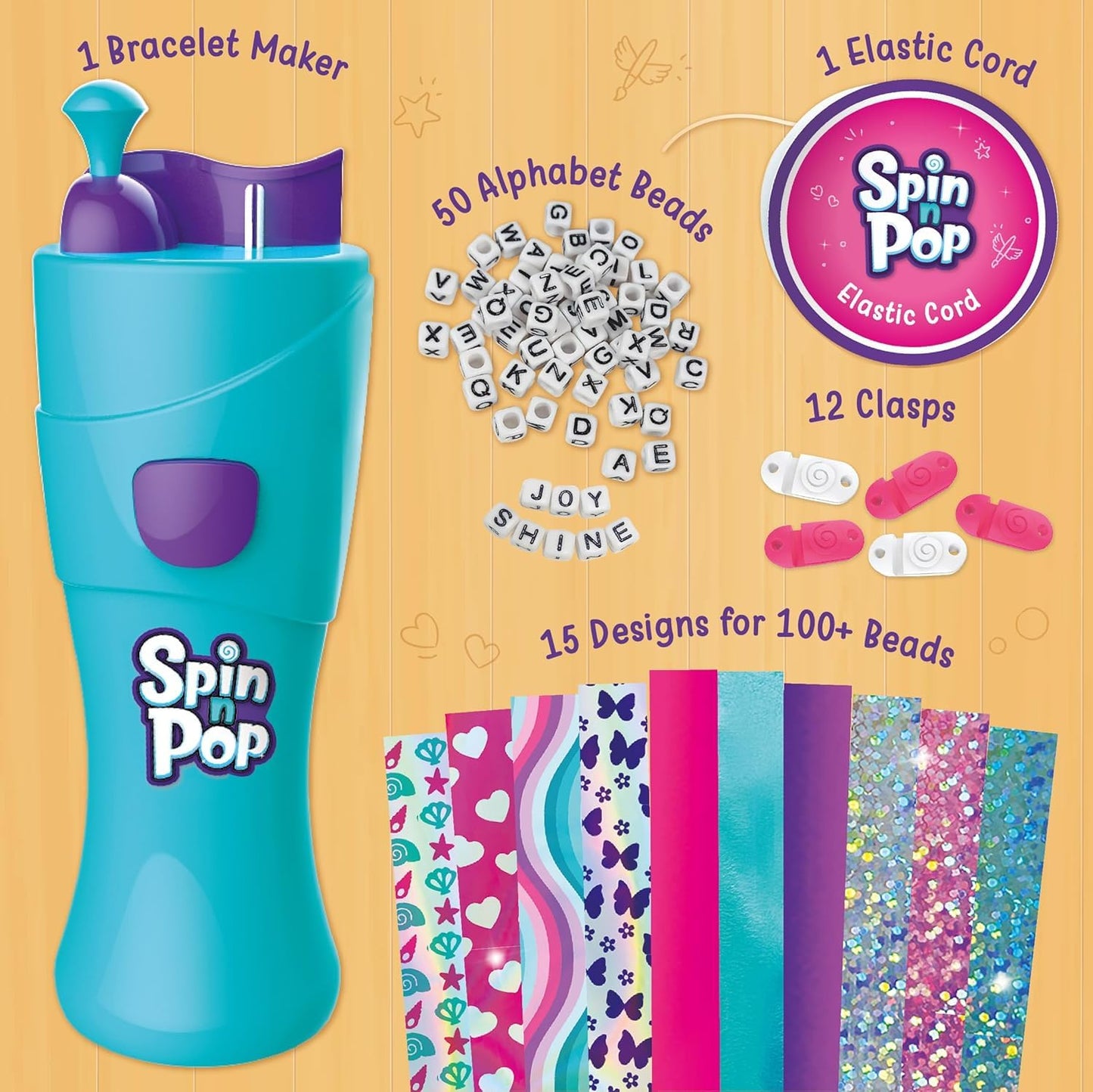 Imagimake Spin n Pop Bracelet Kit | Bracelet Maker for Girls Age 8+ | Patented Spin n Pop bracelet maker: make 10 bracelets with 100+ foil beads, 50 alphabet beads & knot-free clasps