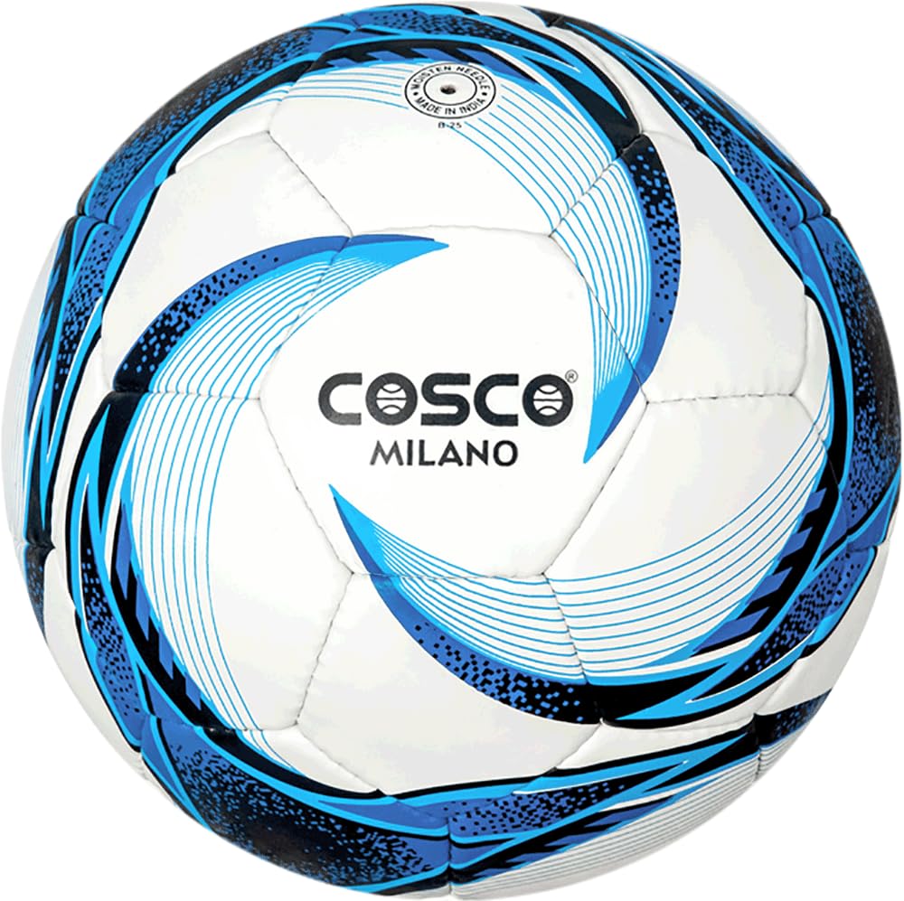 Cosco Milano Synthetic-Fiber Foot Ball, Size 5 (White/Blue/Black)