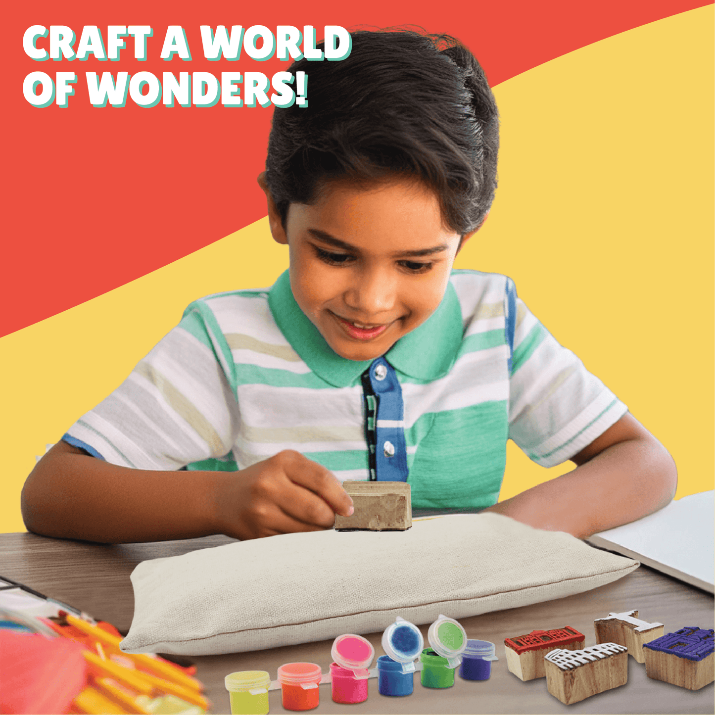 7 Wonders Block Painting Canvas Pouch Activity Kit  | STEM Learning | Decorative Craft | Age: 9-12 Years