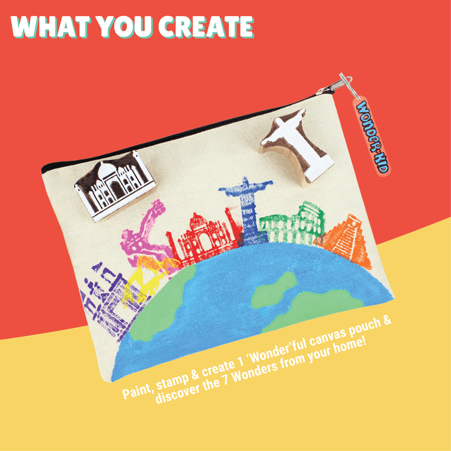 7 Wonders Block Painting Canvas Pouch Activity Kit  | STEM Learning | Decorative Craft | Age: 9-12 Years