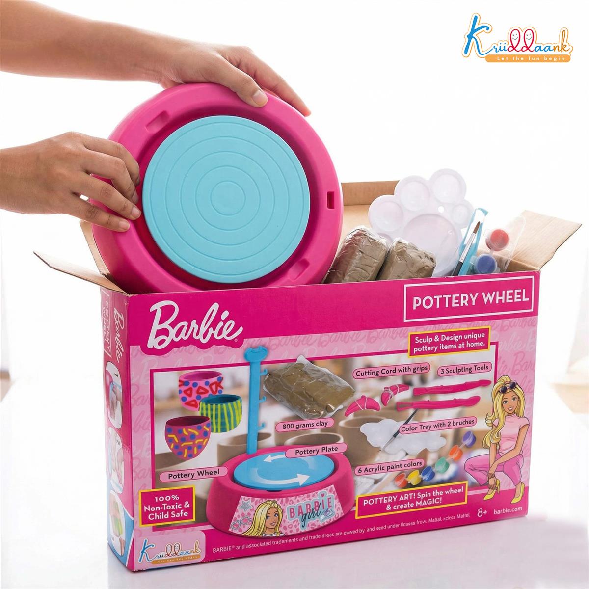 Mattel Barbie Theme Pottery Wheel - Complete DIY Clay Art & Craft Kit with 800g Clay, Sculpting Tools & Paints | Motorized Pottery Making Set for Kids 8+ | Creative & Educational Gift for Girls