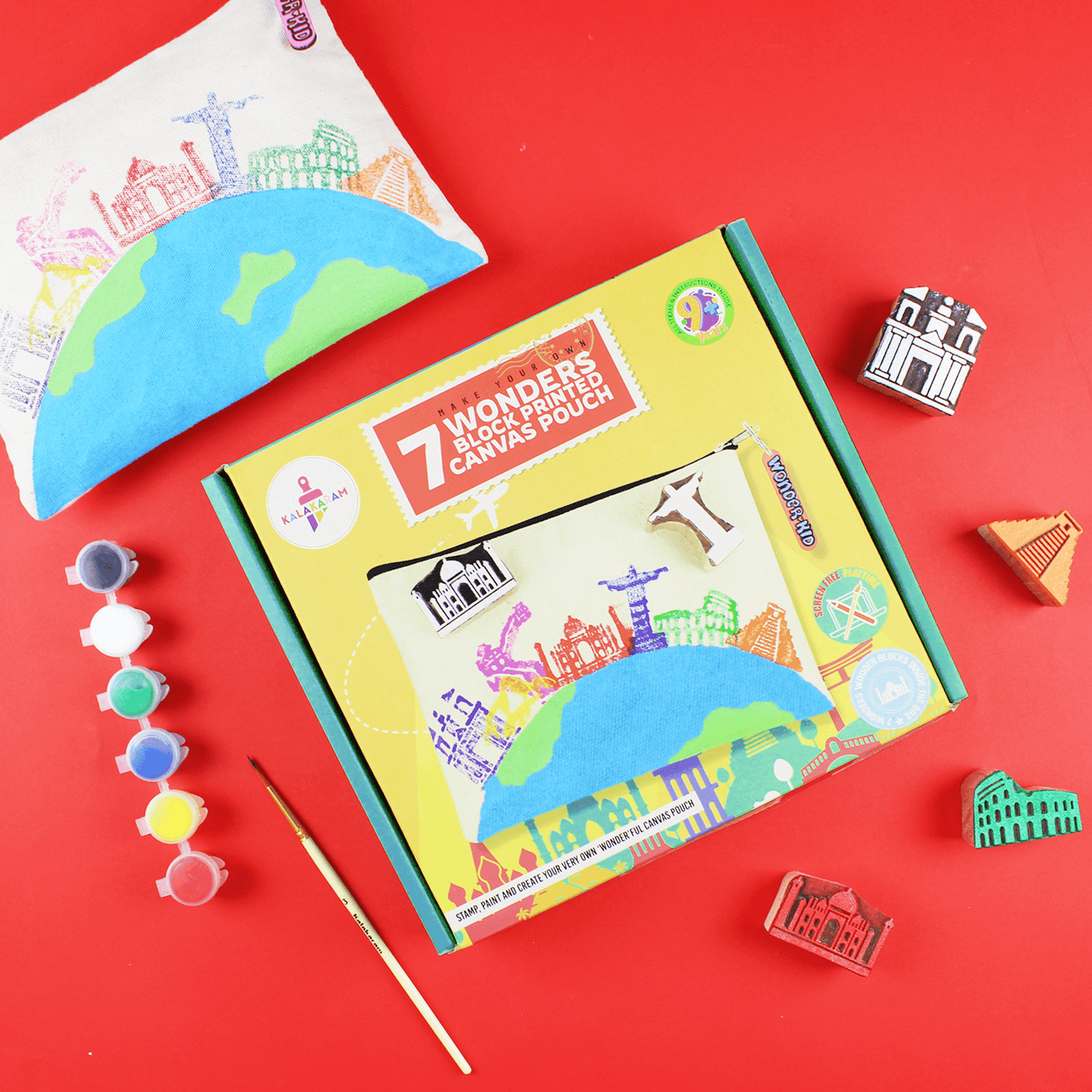 7 Wonders Block Painting Canvas Pouch Activity Kit  | STEM Learning | Decorative Craft | Age: 9-12 Years