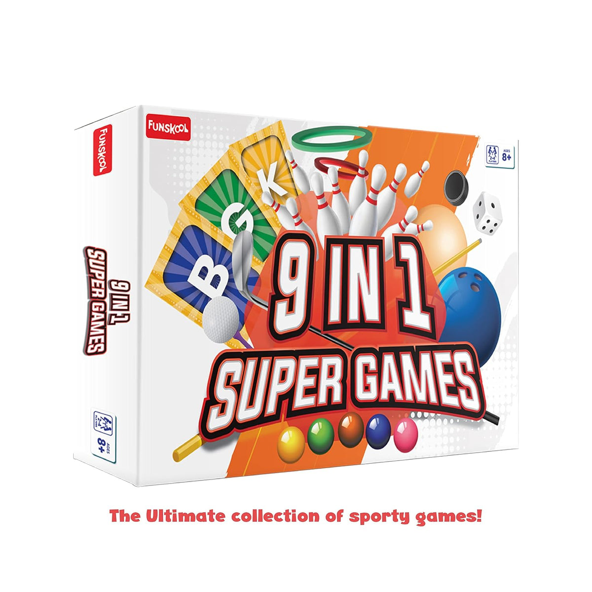 Funskool Super 9 in 1, Strategy Game, Board Game for kids, Adults, Families, Educational, Fun, 2 to 4 Players, Family Fun, Activity Toy for Childrens, Gift Set for Kid, Ages 6+ Years