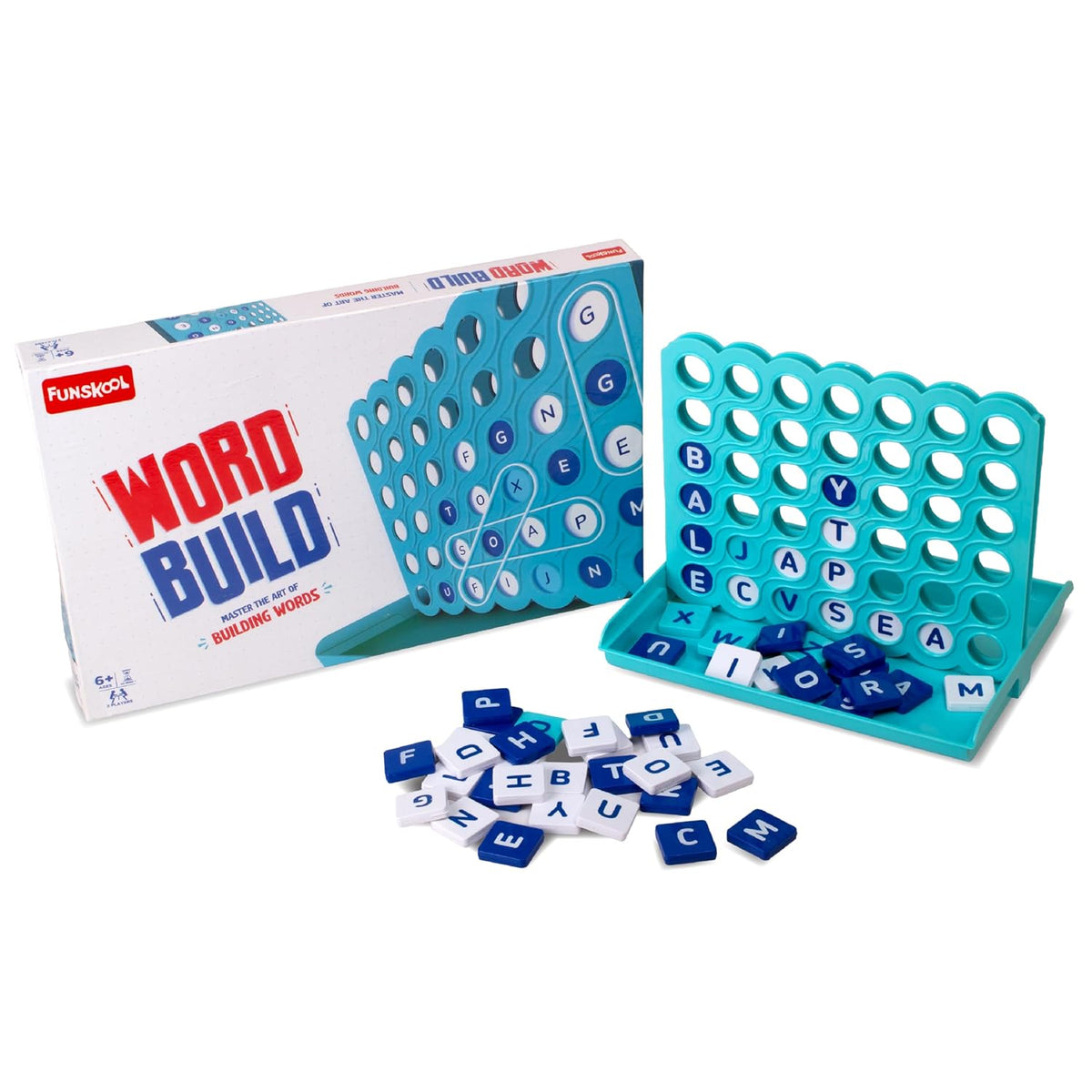 Funskool Word Build, Master The Art of Building Words, Strategy Game, Board Game for Kids, Adults, Educational, 2+ Players, Family Fun, Activity Toy for Childrens, Gift Set for Kid, Ages 6+ Years