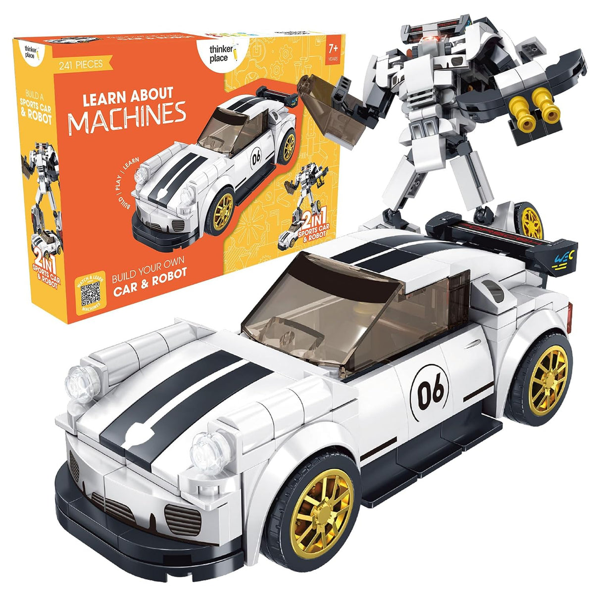 Premium Pearl White 2-in-1 Robot & Sports Car (241 Pieces) | Learn About Machines | Building Block Set for Kids Age 6+ | STEM Educational Toy | Build, Play & Learn