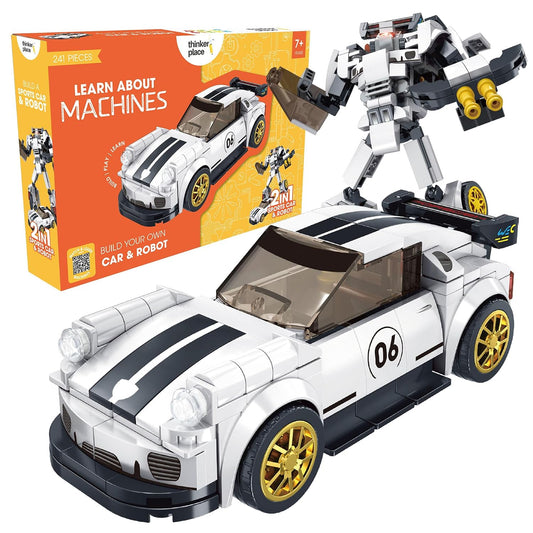 Premium Pearl White 2-in-1 Robot & Sports Car (241 Pieces) | Learn About Machines | Building Block Set for Kids Age 6+ | STEM Educational Toy | Build, Play & Learn