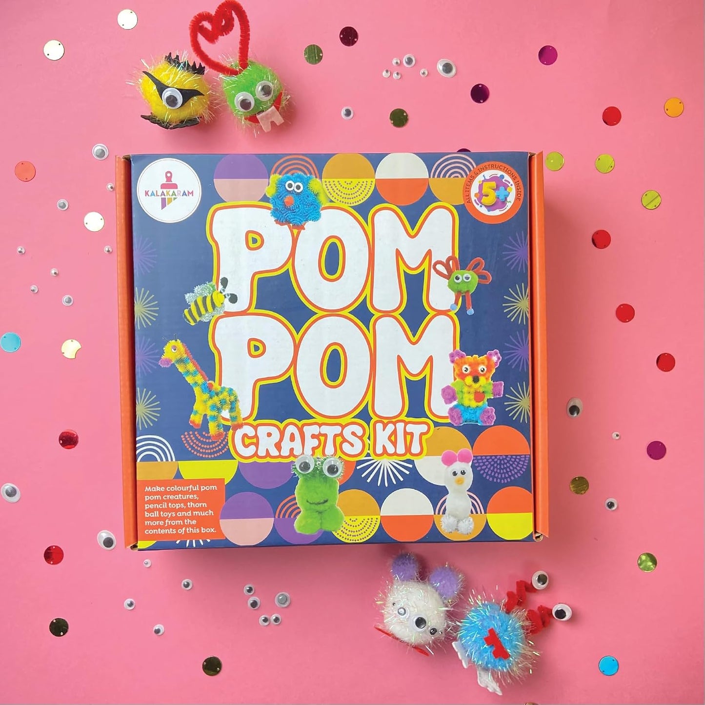 Kalakaram Pom Pom Crafts किट, बच्चों के लिए DIY फन एक्टिविटी, बच्चों के लिए DIY हॉबी क्राफ्ट्स, बच्चों के लिए DIY हॉबी क्राफ्ट्स, पोम पोम एक्टिविटी किट, बच्चों के लिए मल्टी कलर, आर्ट क्राफ्ट किट, 270