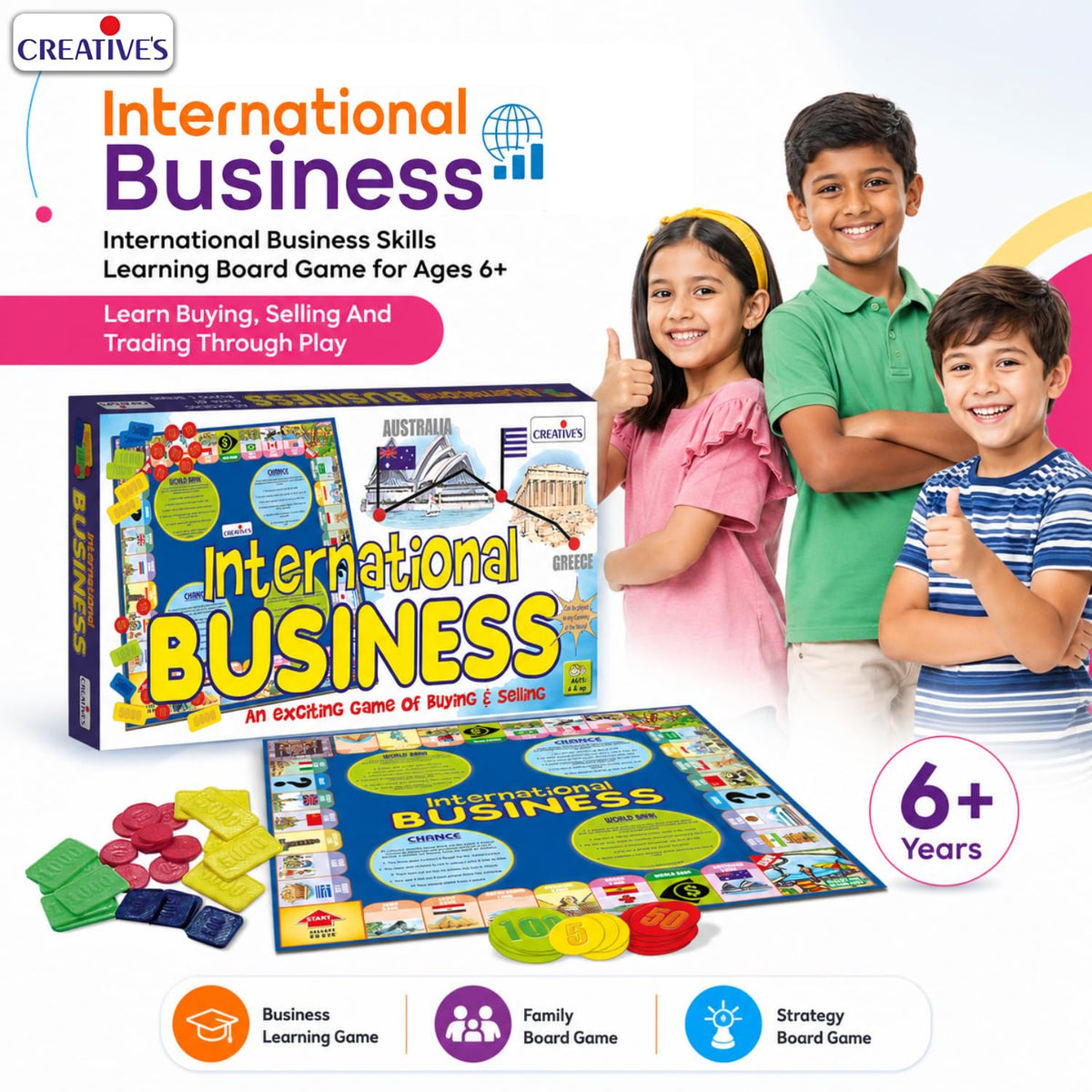 Creative's International Business Board Game - Business Tycoon Game for Kids & Adults, Learning & Educational Game - Best Gift for Unisex Kids - Ages 6 & Up